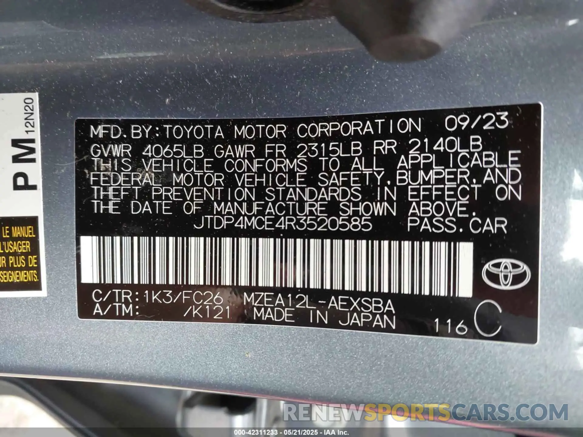 9 Фотография поврежденного автомобиля JTDP4MCE4R3520585 TOYOTA COROLLA 2024
