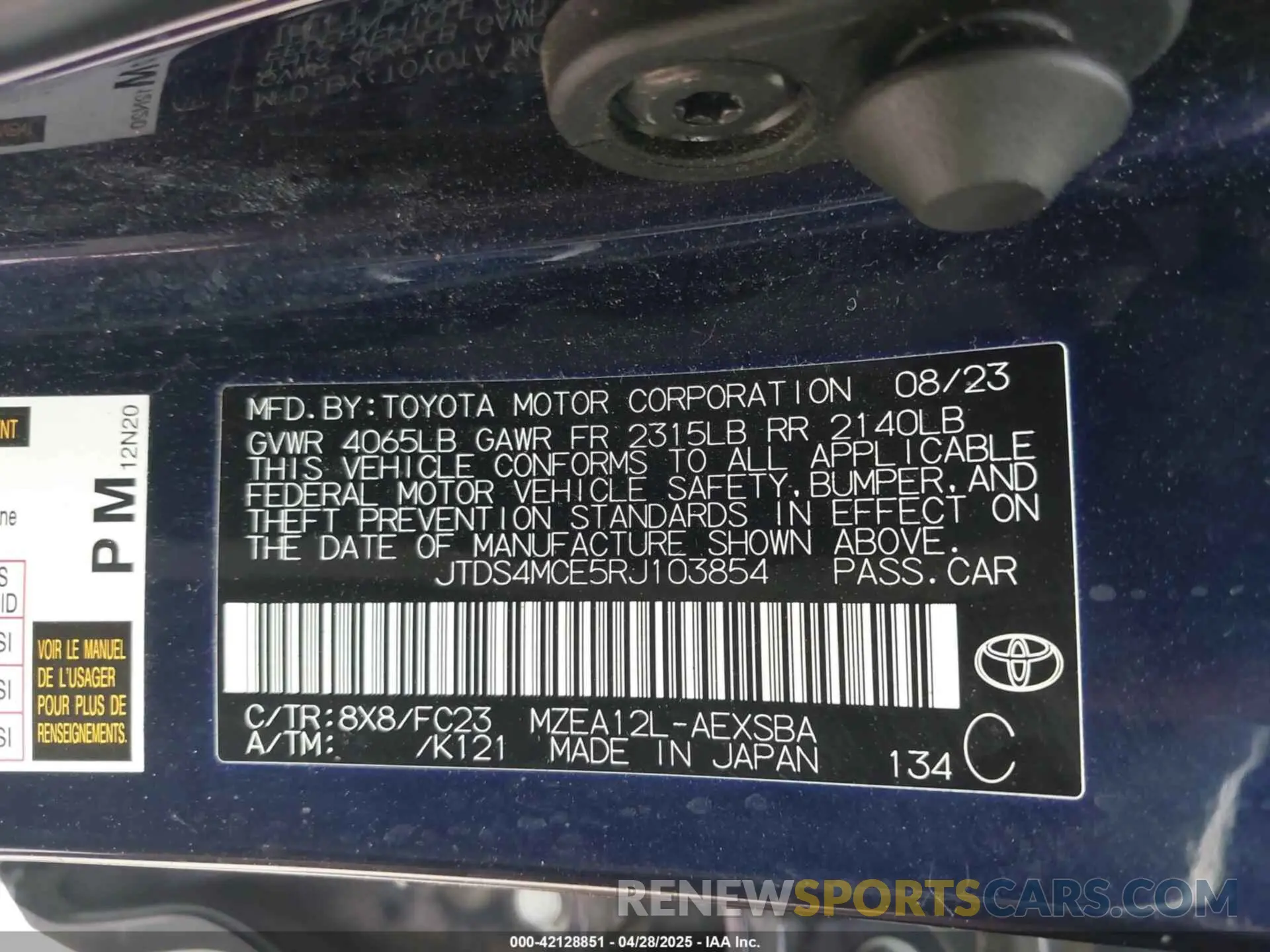 9 Фотография поврежденного автомобиля JTDS4MCE5RJ103854 TOYOTA COROLLA 2024