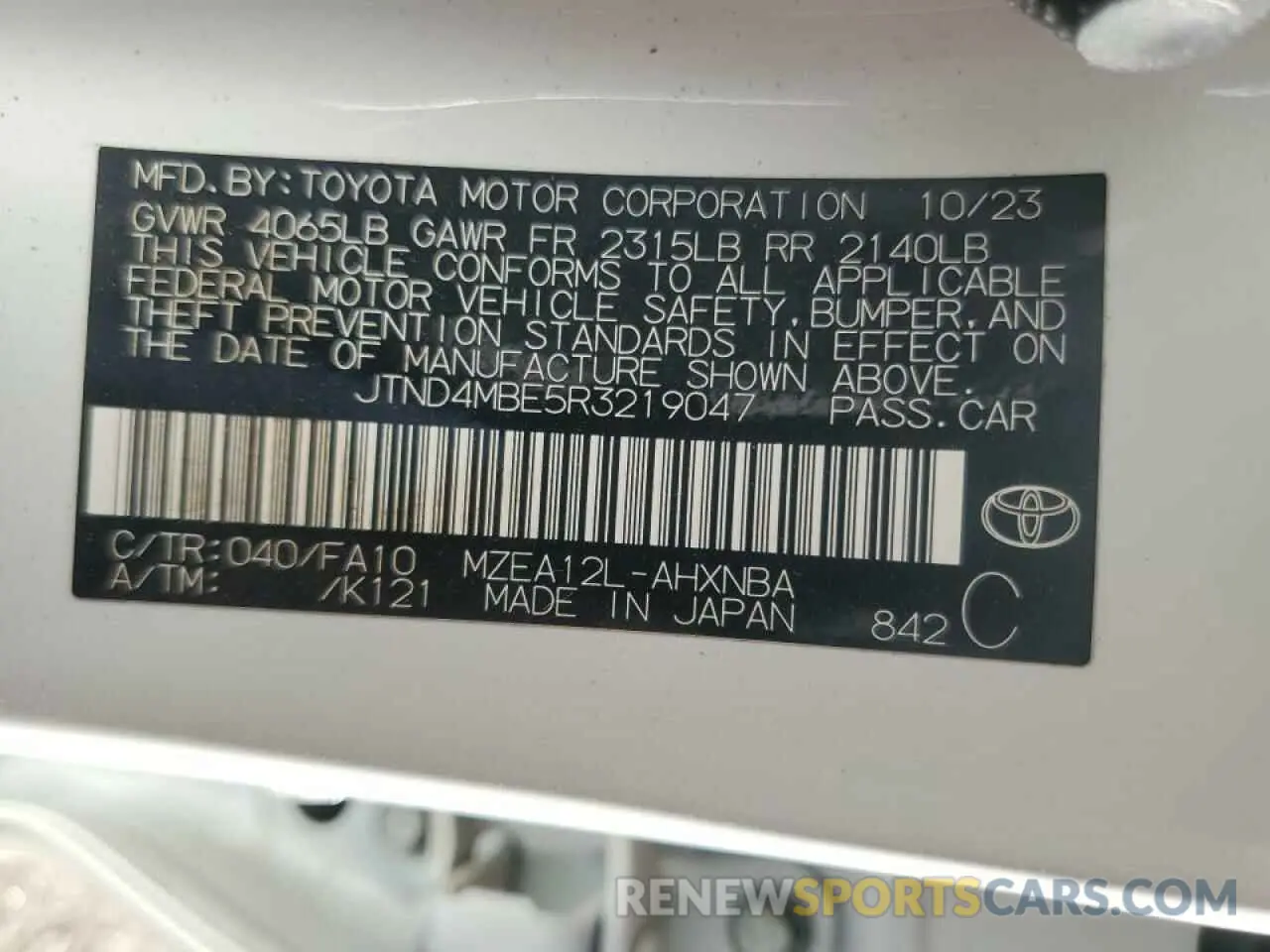12 Photograph of a damaged car JTND4MBE5R3219047 TOYOTA COROLLA 2024