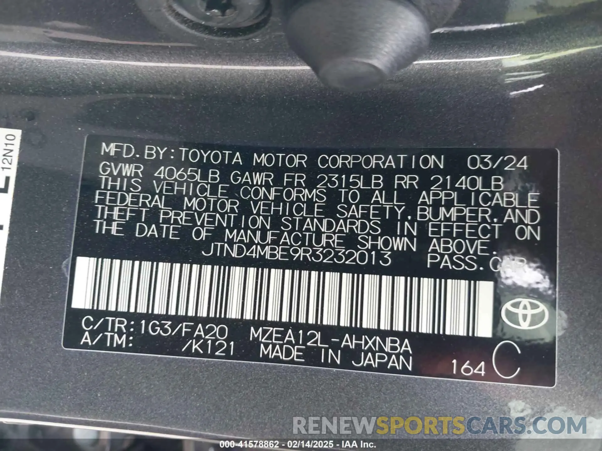 9 Photograph of a damaged car JTND4MBE9R3232013 TOYOTA COROLLA 2024