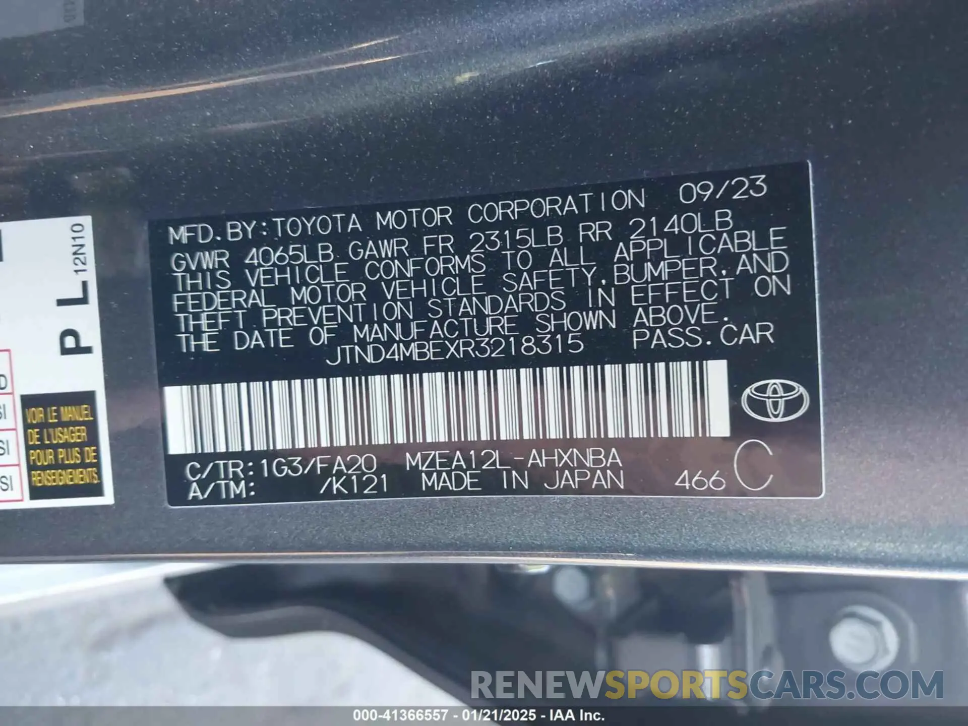 9 Photograph of a damaged car JTND4MBEXR3218315 TOYOTA COROLLA 2024