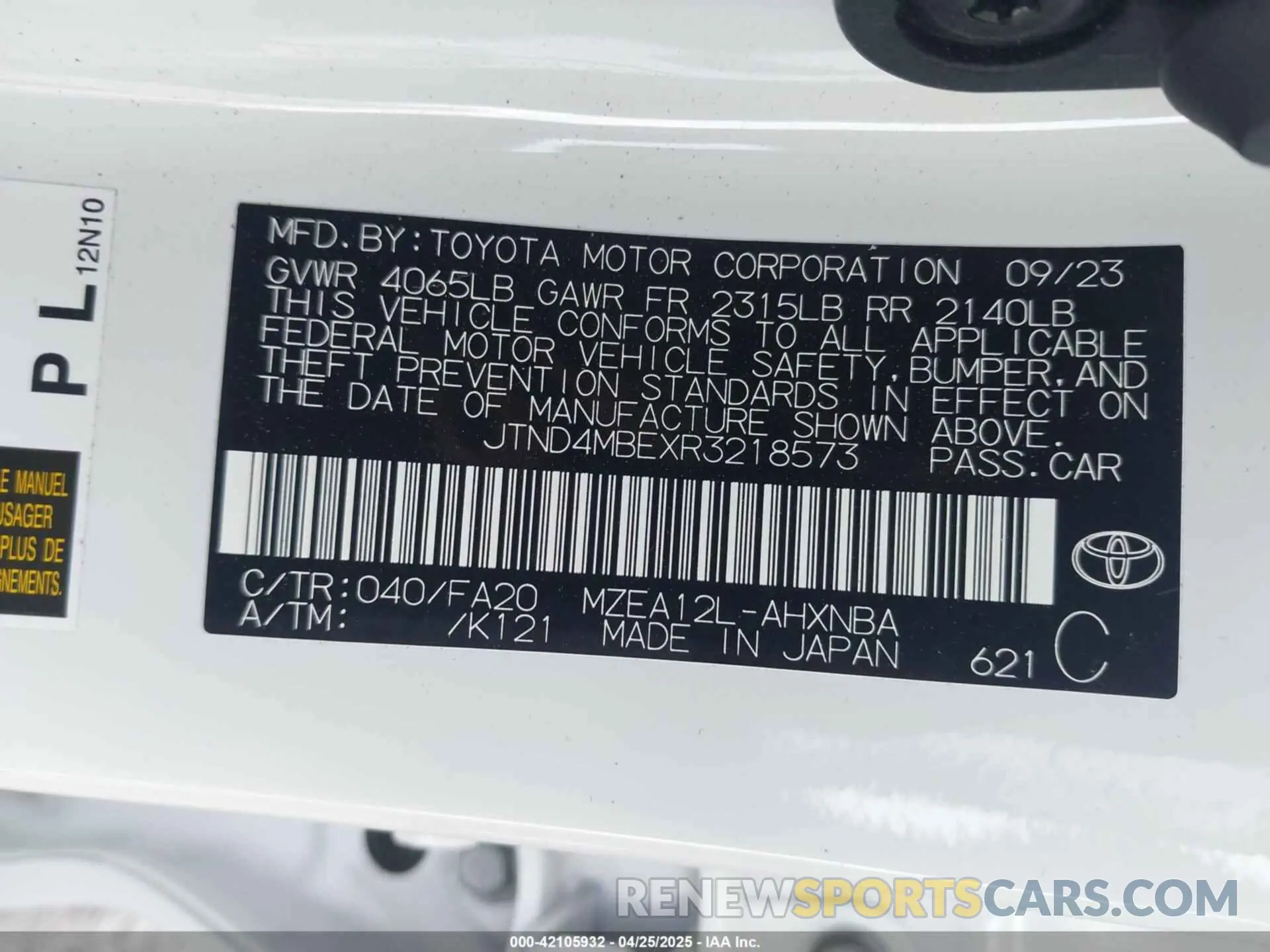9 Photograph of a damaged car JTND4MBEXR3218573 TOYOTA COROLLA 2024