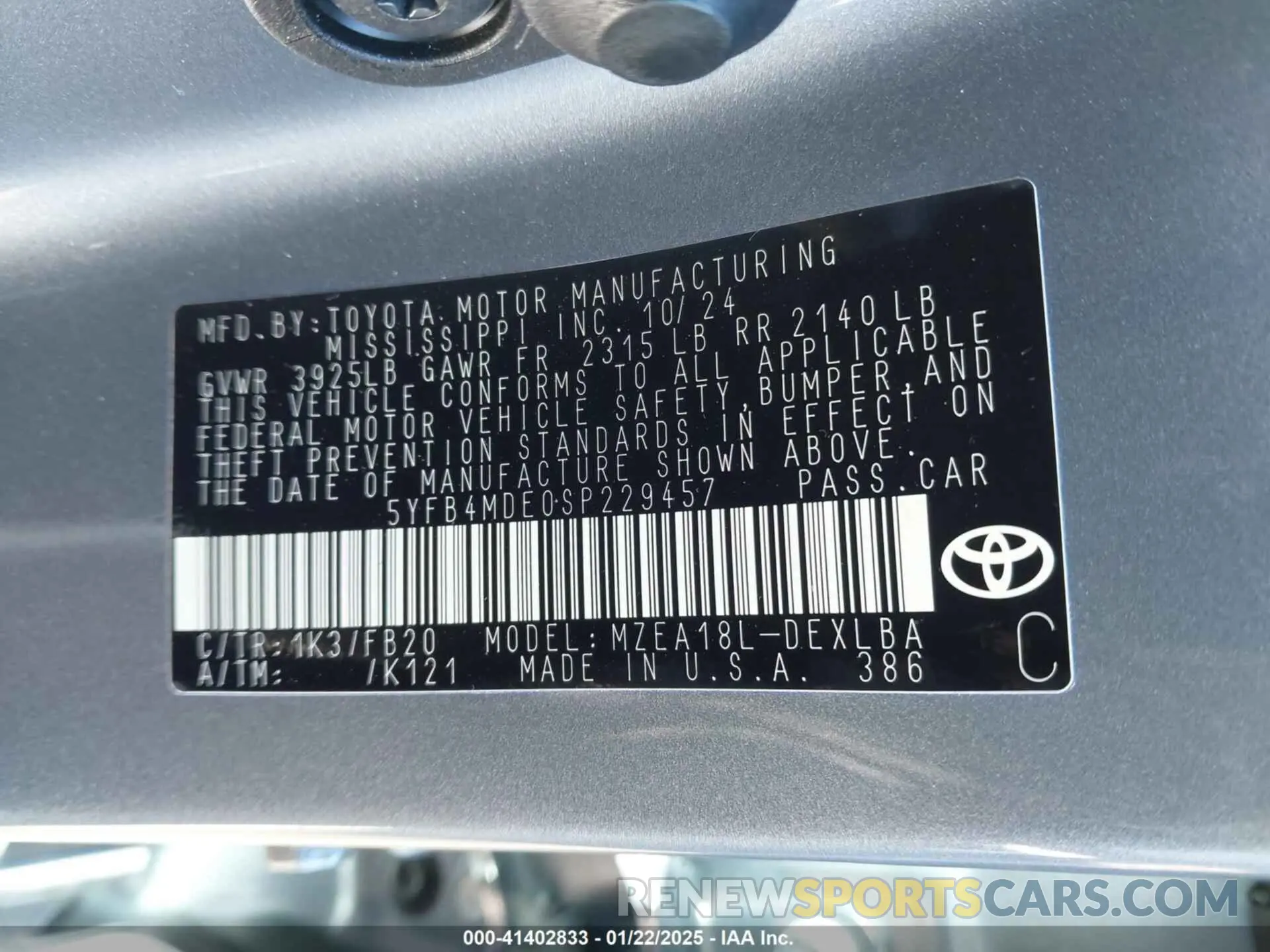 9 Фотография поврежденного автомобиля 5YFB4MDE0SP229457 TOYOTA COROLLA 2025