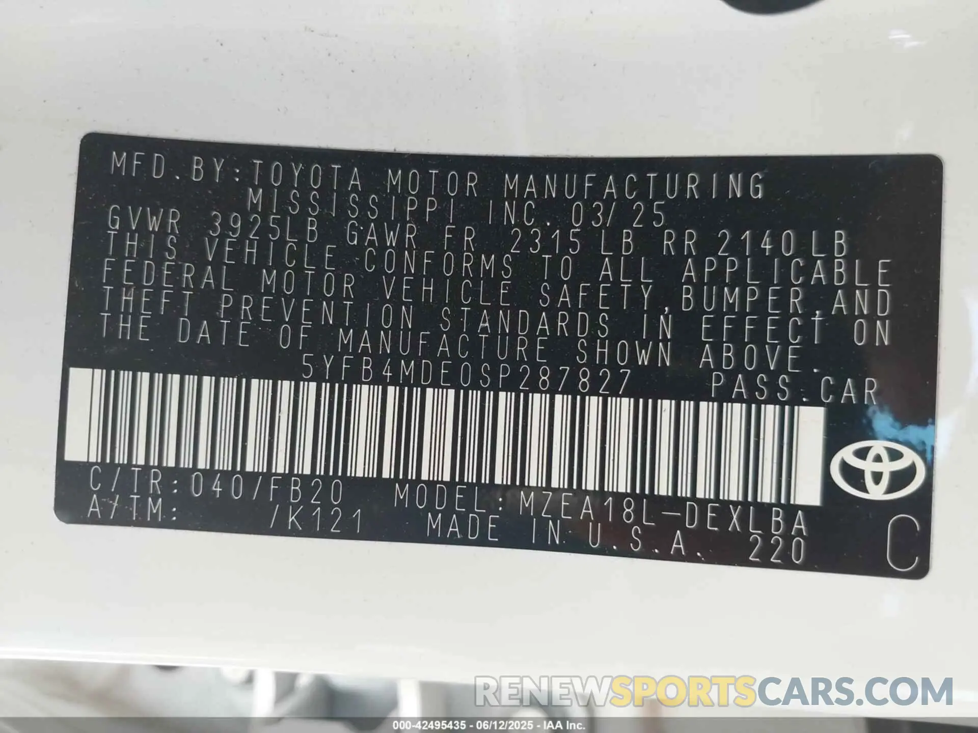 9 Photograph of a damaged car 5YFB4MDE0SP287827 TOYOTA COROLLA 2025
