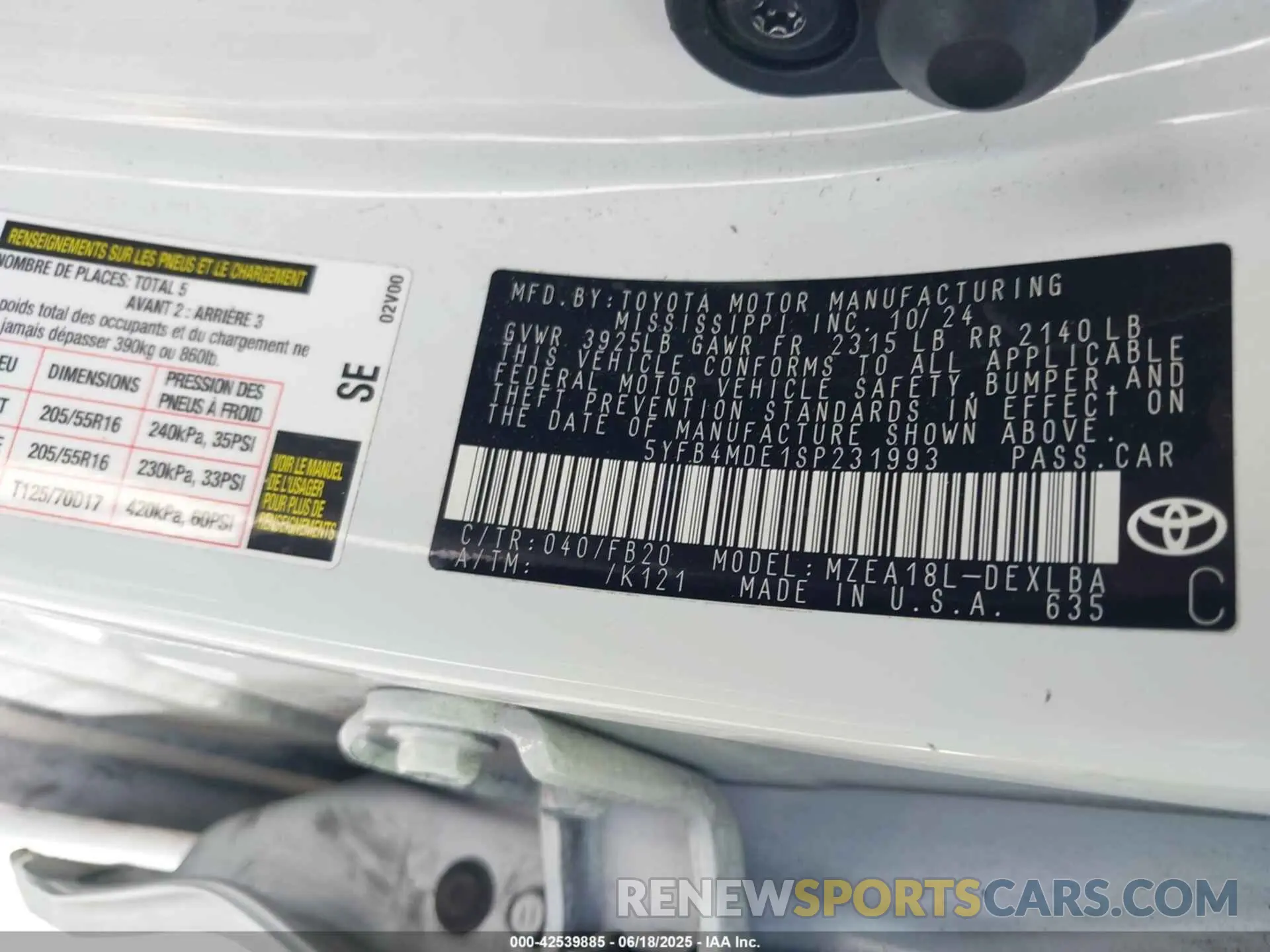 9 Фотография поврежденного автомобиля 5YFB4MDE1SP231993 TOYOTA COROLLA 2025