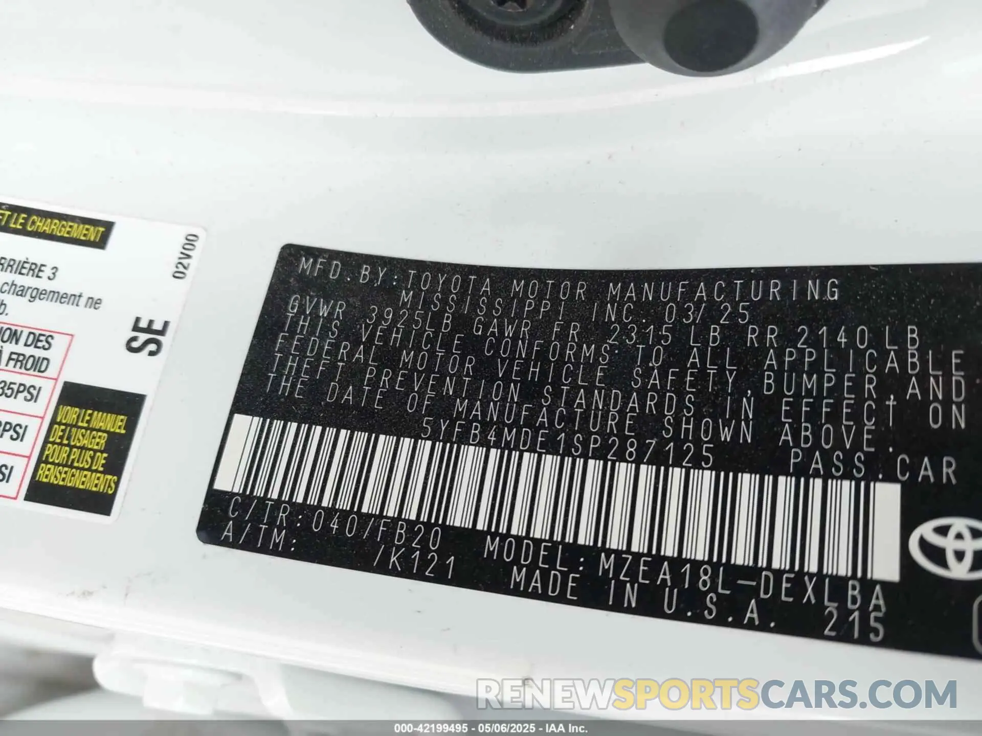 9 Photograph of a damaged car 5YFB4MDE1SP287125 TOYOTA COROLLA 2025