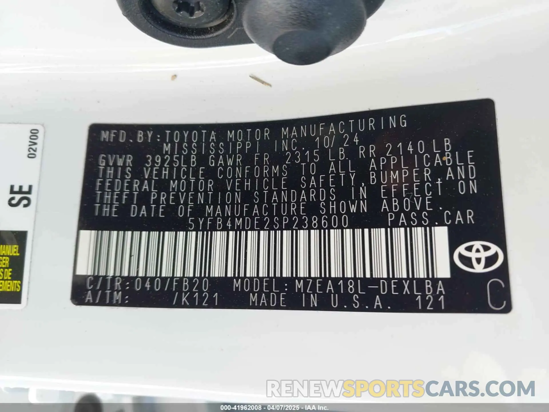 9 Photograph of a damaged car 5YFB4MDE2SP238600 TOYOTA COROLLA 2025