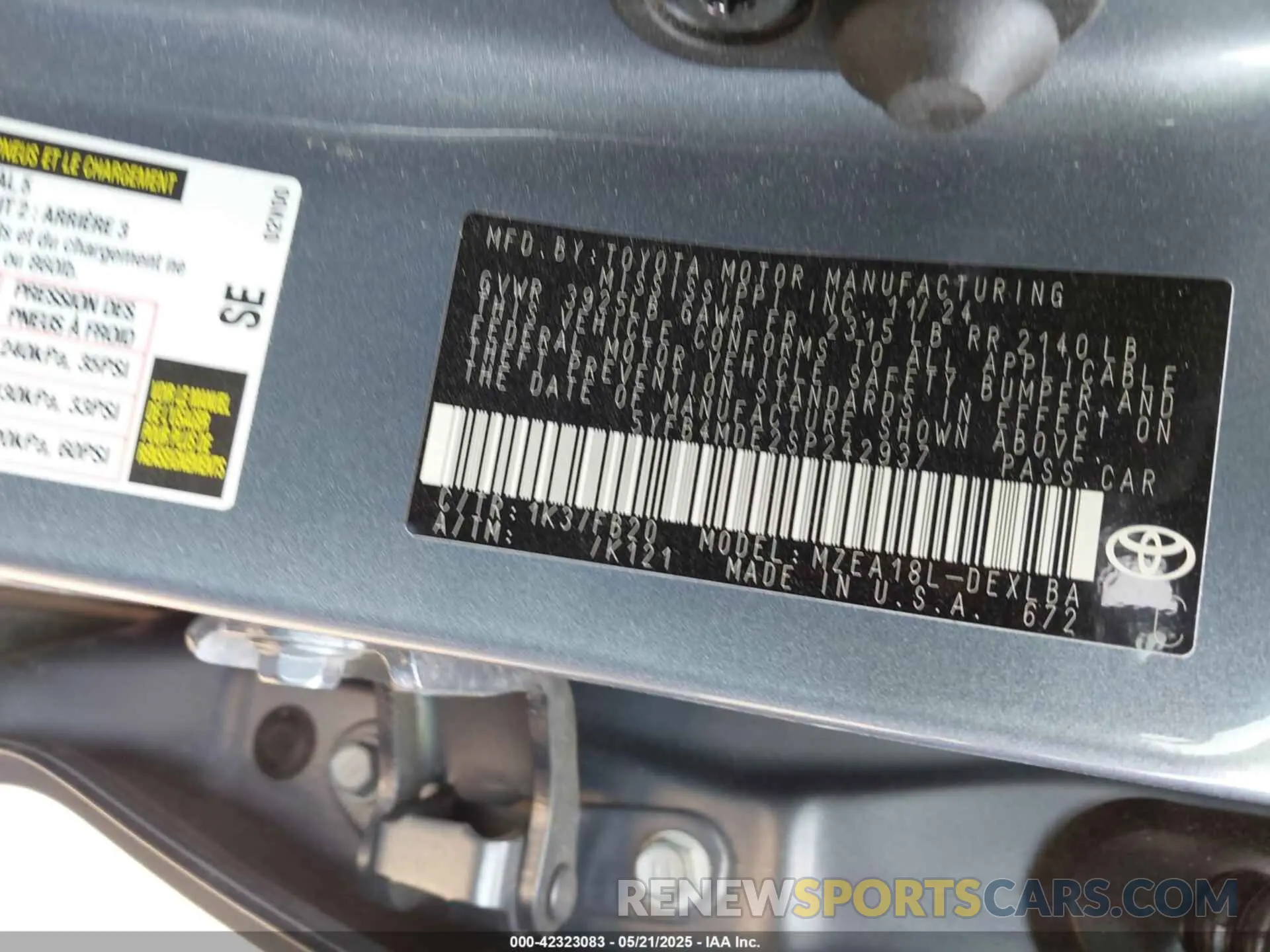 9 Фотография поврежденного автомобиля 5YFB4MDE2SP242937 TOYOTA COROLLA 2025