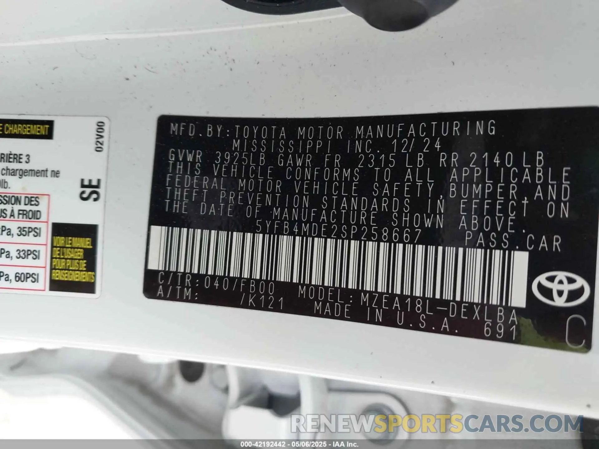 9 Фотография поврежденного автомобиля 5YFB4MDE2SP258667 TOYOTA COROLLA 2025
