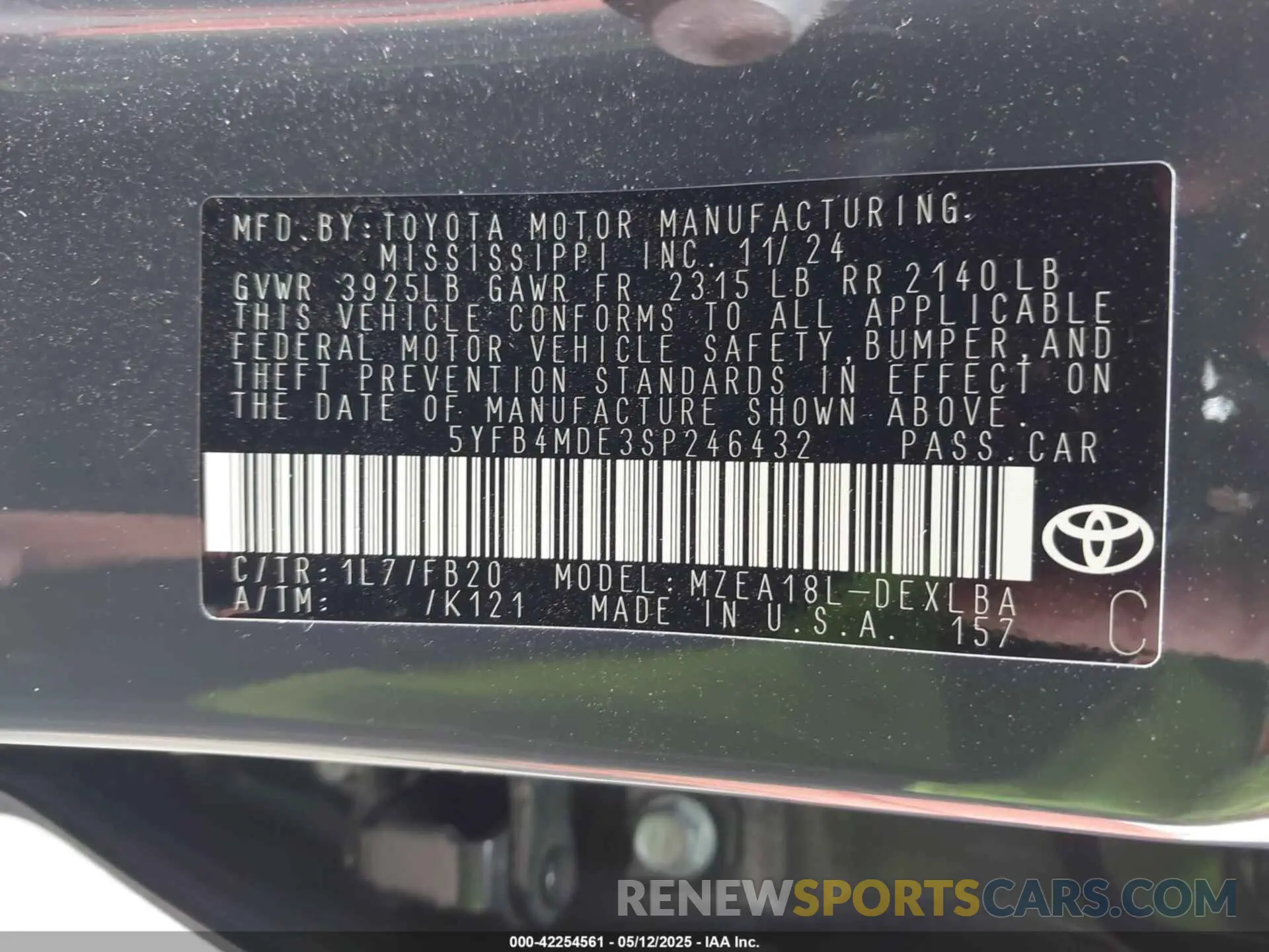 9 Фотография поврежденного автомобиля 5YFB4MDE3SP246432 TOYOTA COROLLA 2025