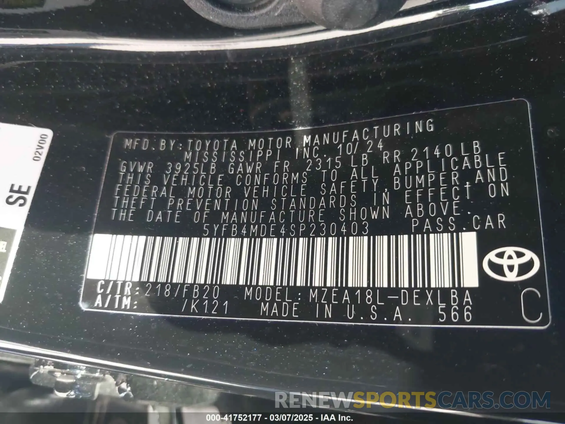 9 Photograph of a damaged car 5YFB4MDE4SP230403 TOYOTA COROLLA 2025