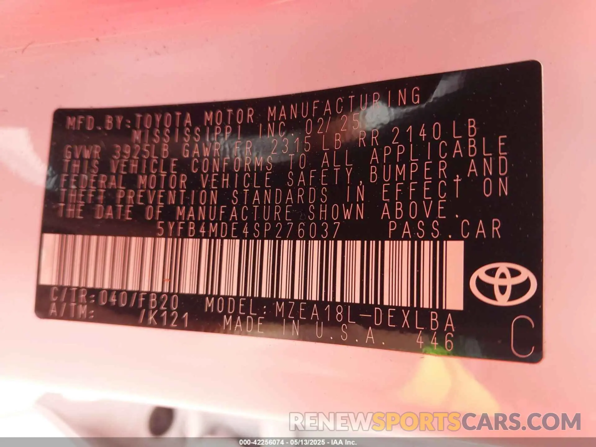 9 Фотография поврежденного автомобиля 5YFB4MDE4SP276037 TOYOTA COROLLA 2025