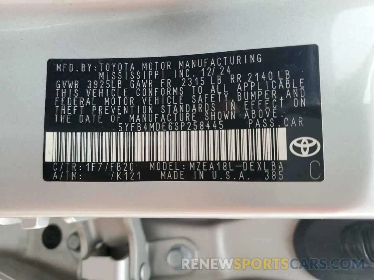 13 Photograph of a damaged car 5YFB4MDE6SP258445 TOYOTA COROLLA 2025