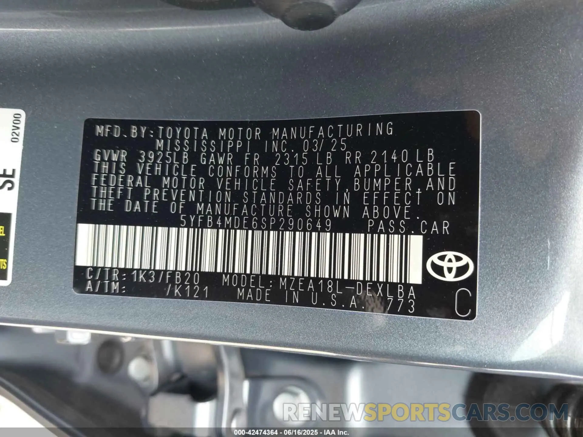 9 Фотография поврежденного автомобиля 5YFB4MDE6SP290649 TOYOTA COROLLA 2025