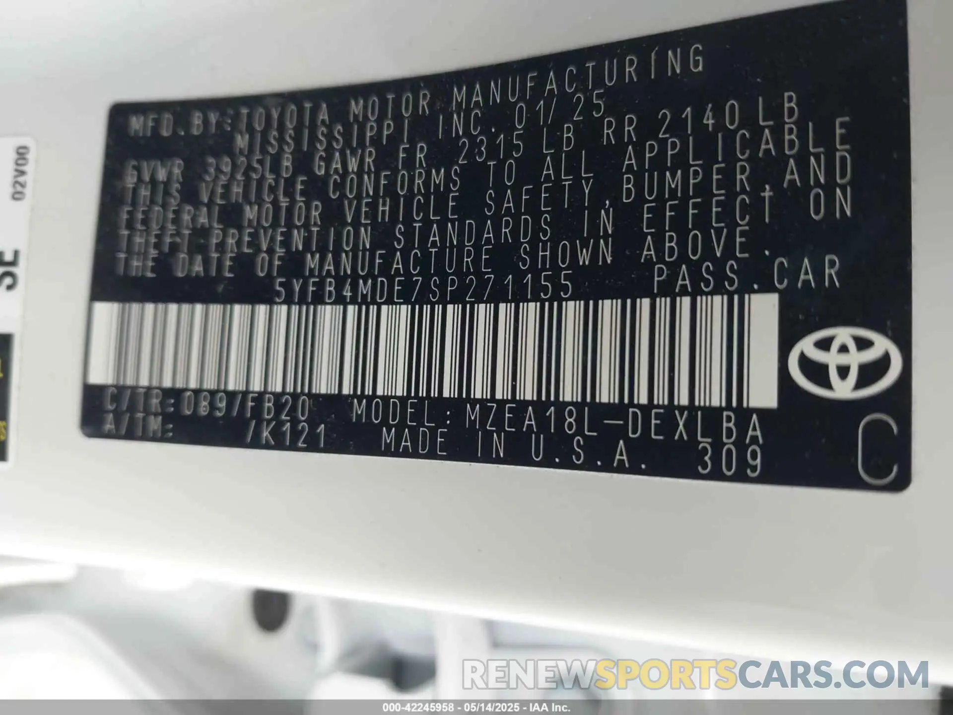 9 Фотография поврежденного автомобиля 5YFB4MDE7SP271155 TOYOTA COROLLA 2025