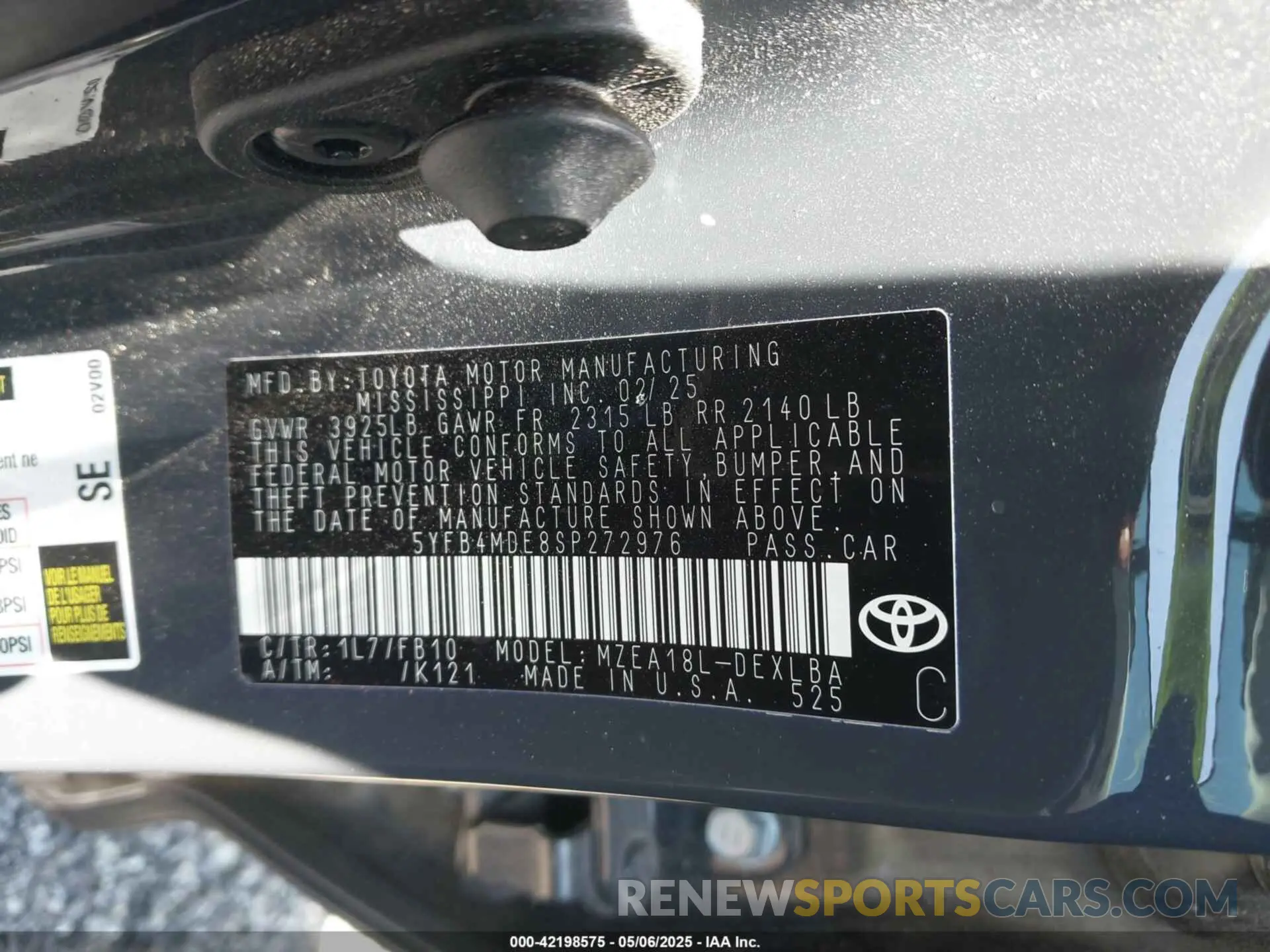 9 Фотография поврежденного автомобиля 5YFB4MDE8SP272976 TOYOTA COROLLA 2025