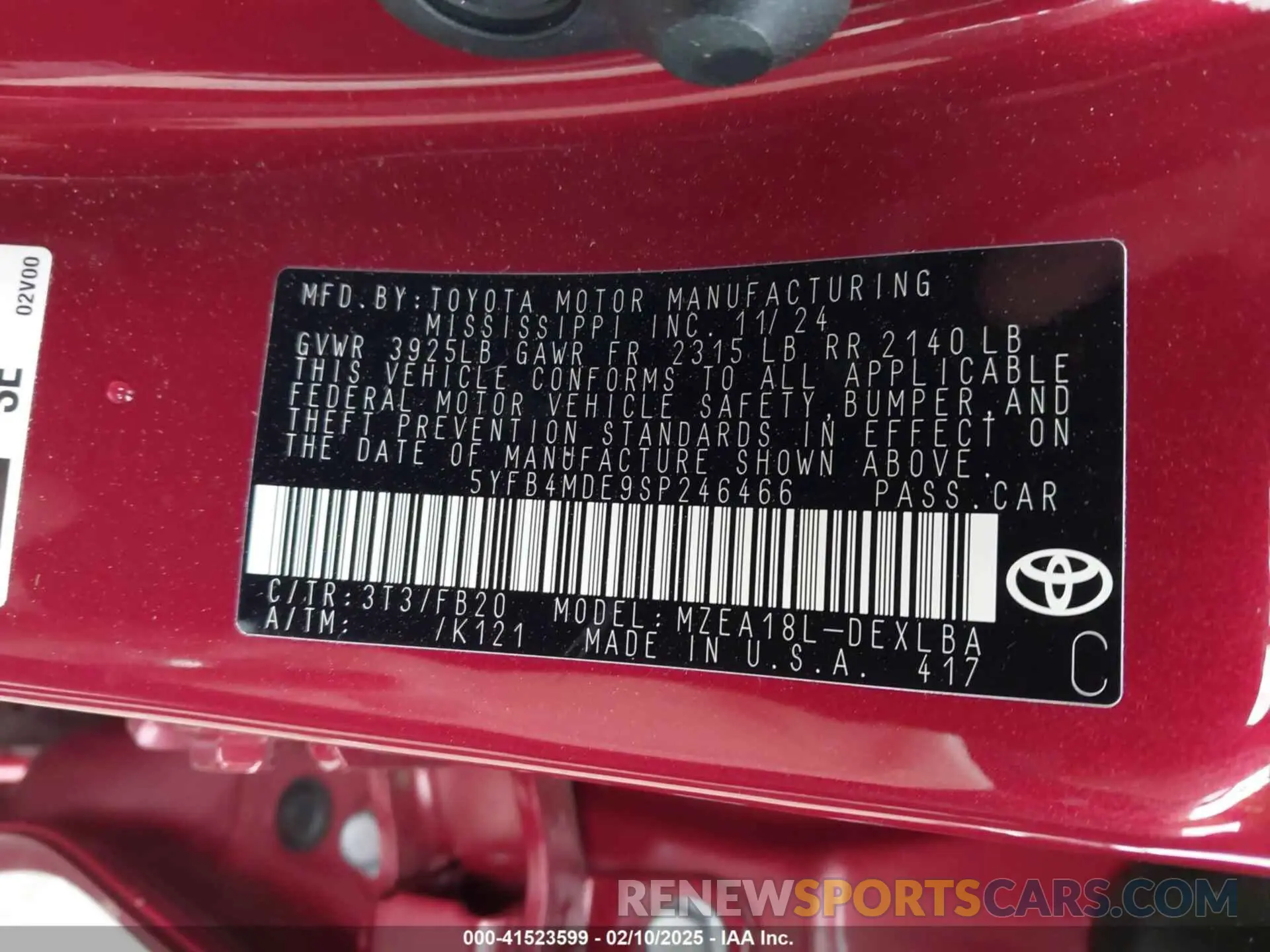 9 Фотография поврежденного автомобиля 5YFB4MDE9SP246466 TOYOTA COROLLA 2025