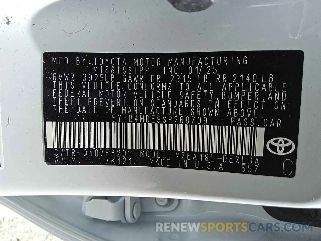 12 Фотография поврежденного автомобиля 5YFB4MDE9SP268709 TOYOTA COROLLA 2025