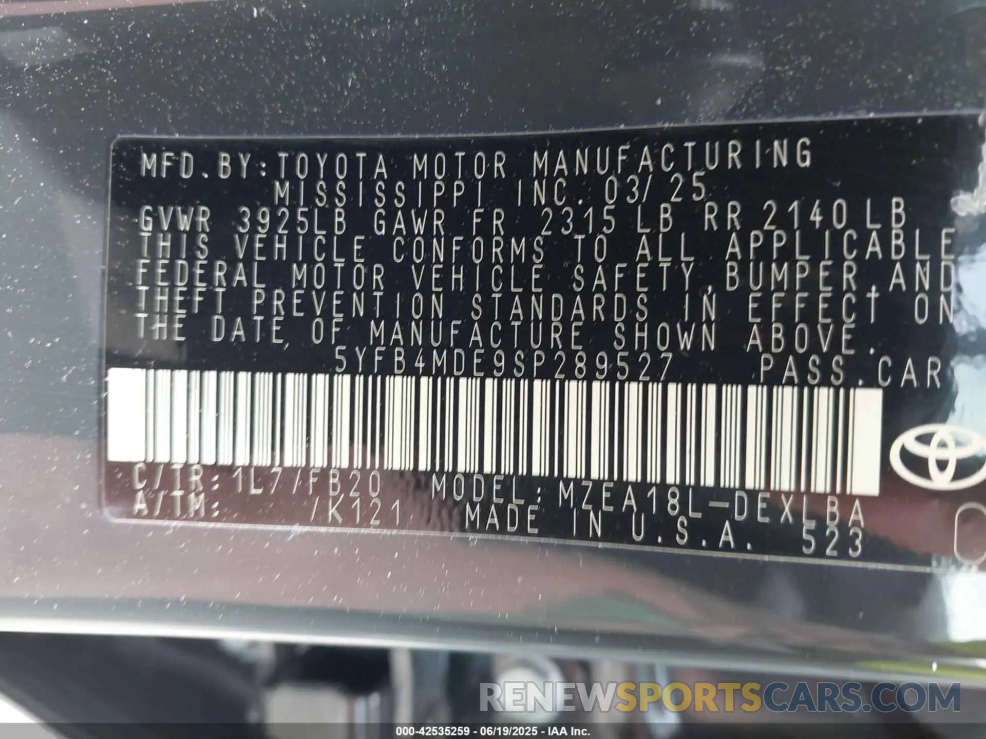 9 Фотография поврежденного автомобиля 5YFB4MDE9SP289527 TOYOTA COROLLA 2025