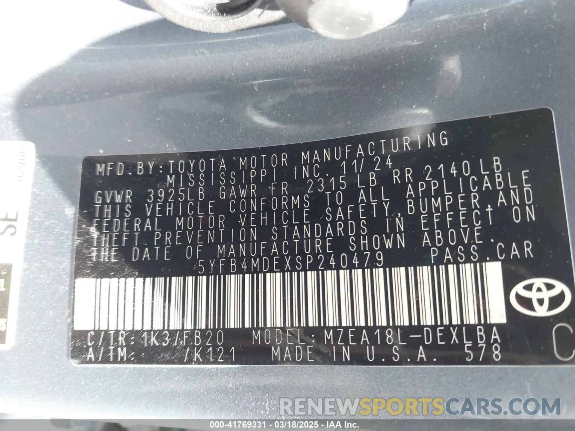 9 Фотография поврежденного автомобиля 5YFB4MDEXSP240479 TOYOTA COROLLA 2025