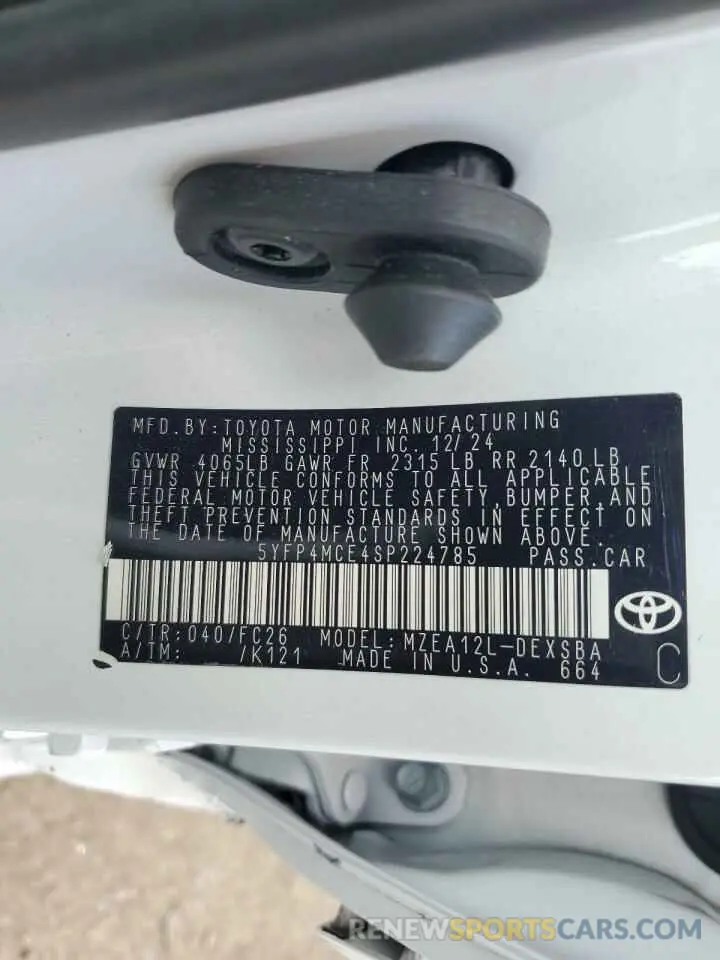 14 Фотография поврежденного автомобиля 5YFP4MCE4SP224785 TOYOTA COROLLA 2025