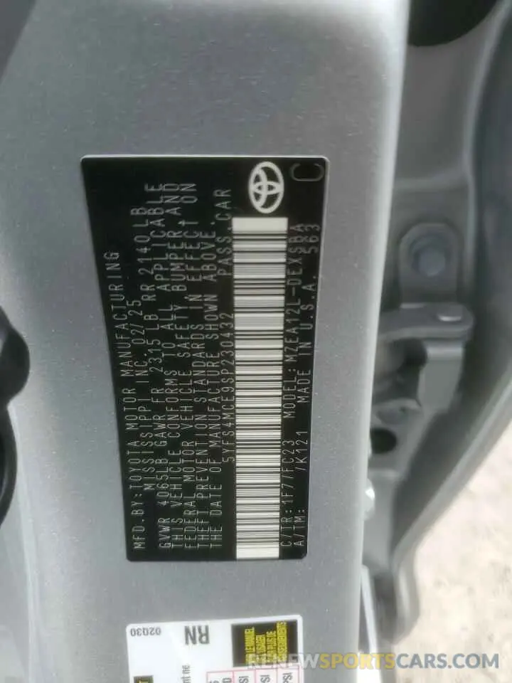 12 Фотография поврежденного автомобиля 5YFS4MCE9SP230432 TOYOTA COROLLA 2025