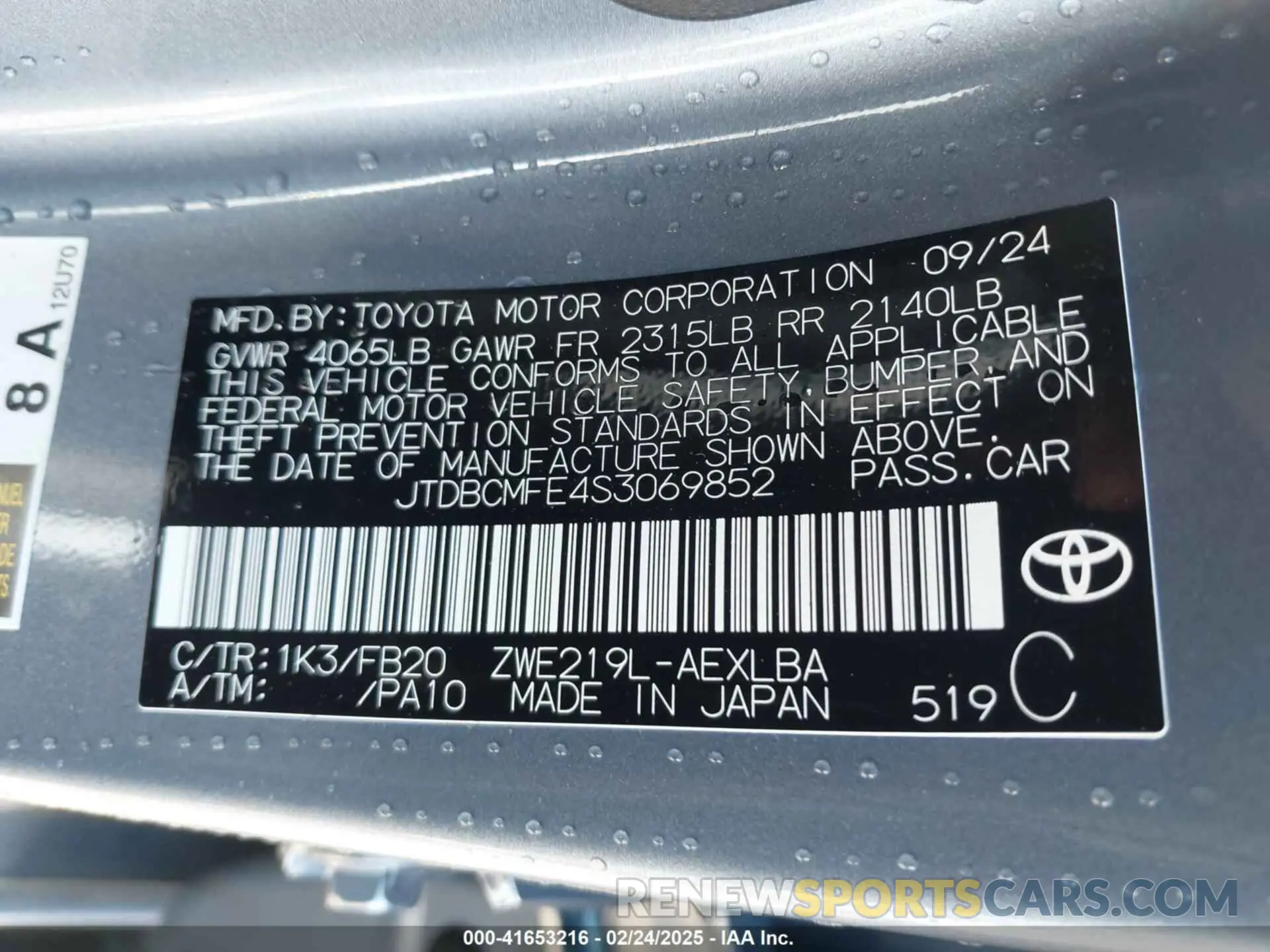 9 Photograph of a damaged car JTDBCMFE4S3069852 TOYOTA COROLLA 2025