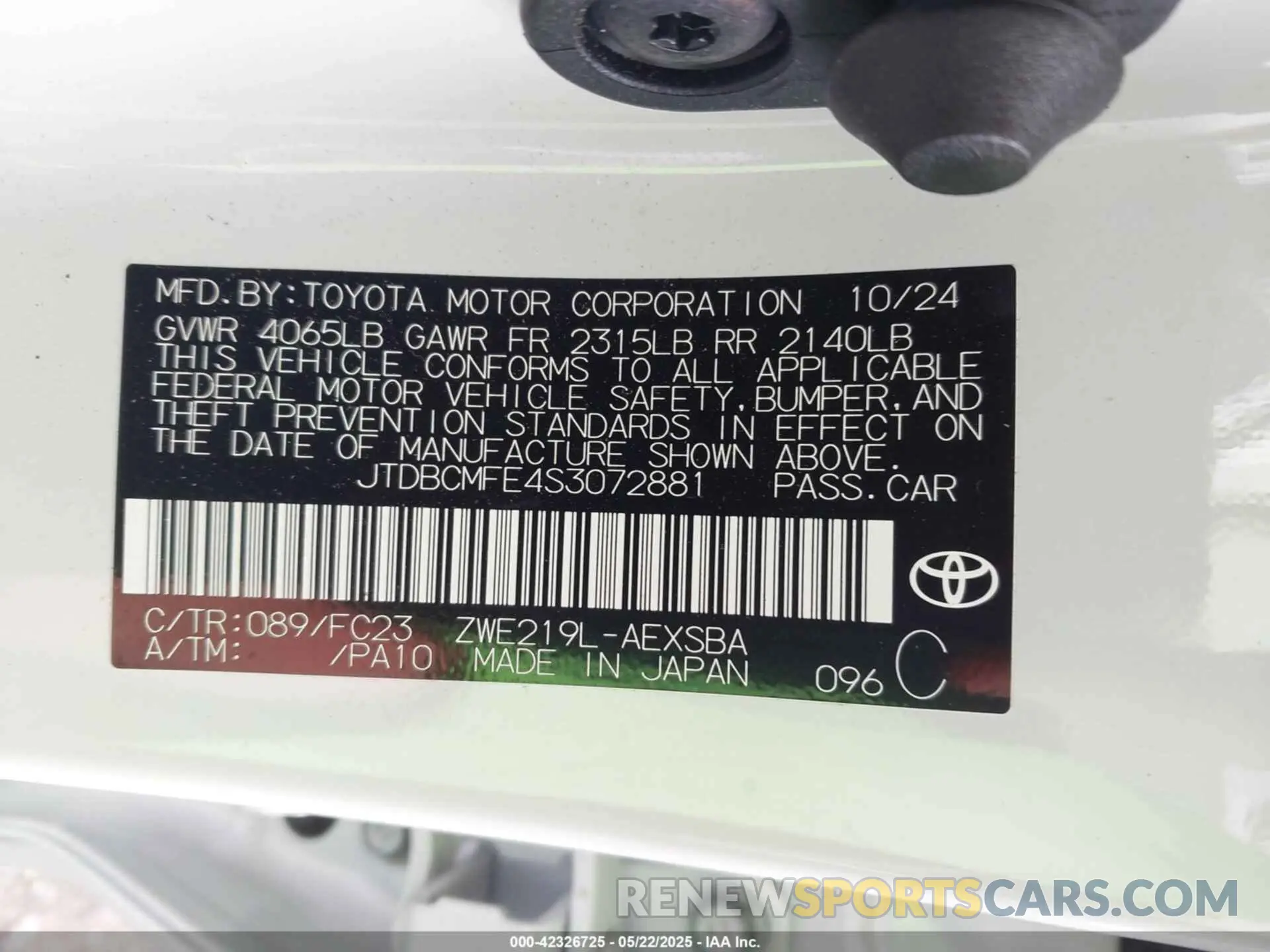 9 Photograph of a damaged car JTDBCMFE4S3072881 TOYOTA COROLLA 2025