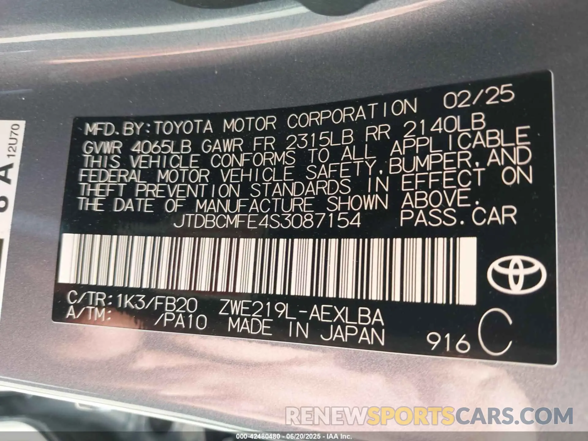 9 Фотография поврежденного автомобиля JTDBCMFE4S3087154 TOYOTA COROLLA 2025