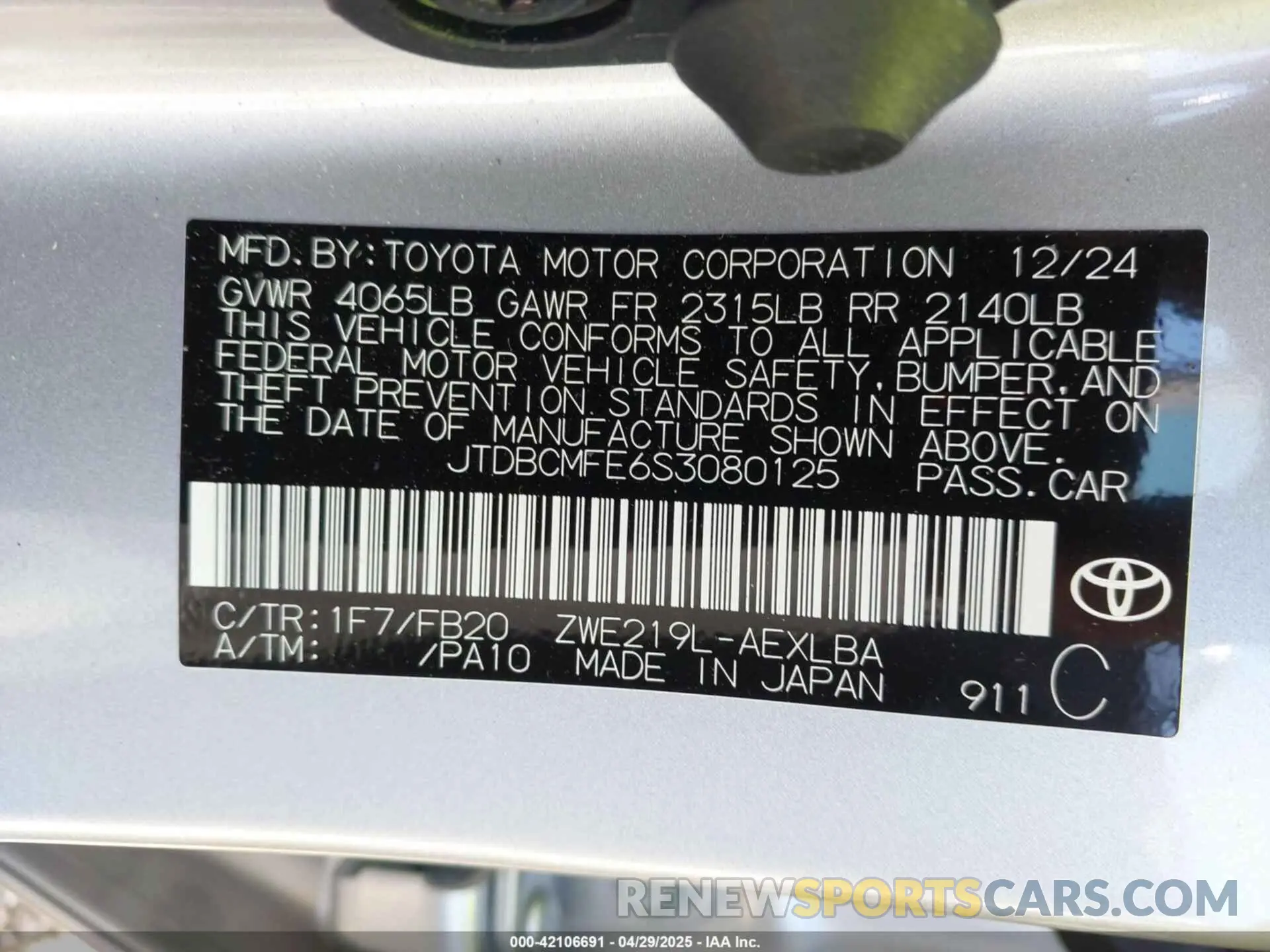 9 Фотография поврежденного автомобиля JTDBCMFE6S3080125 TOYOTA COROLLA 2025