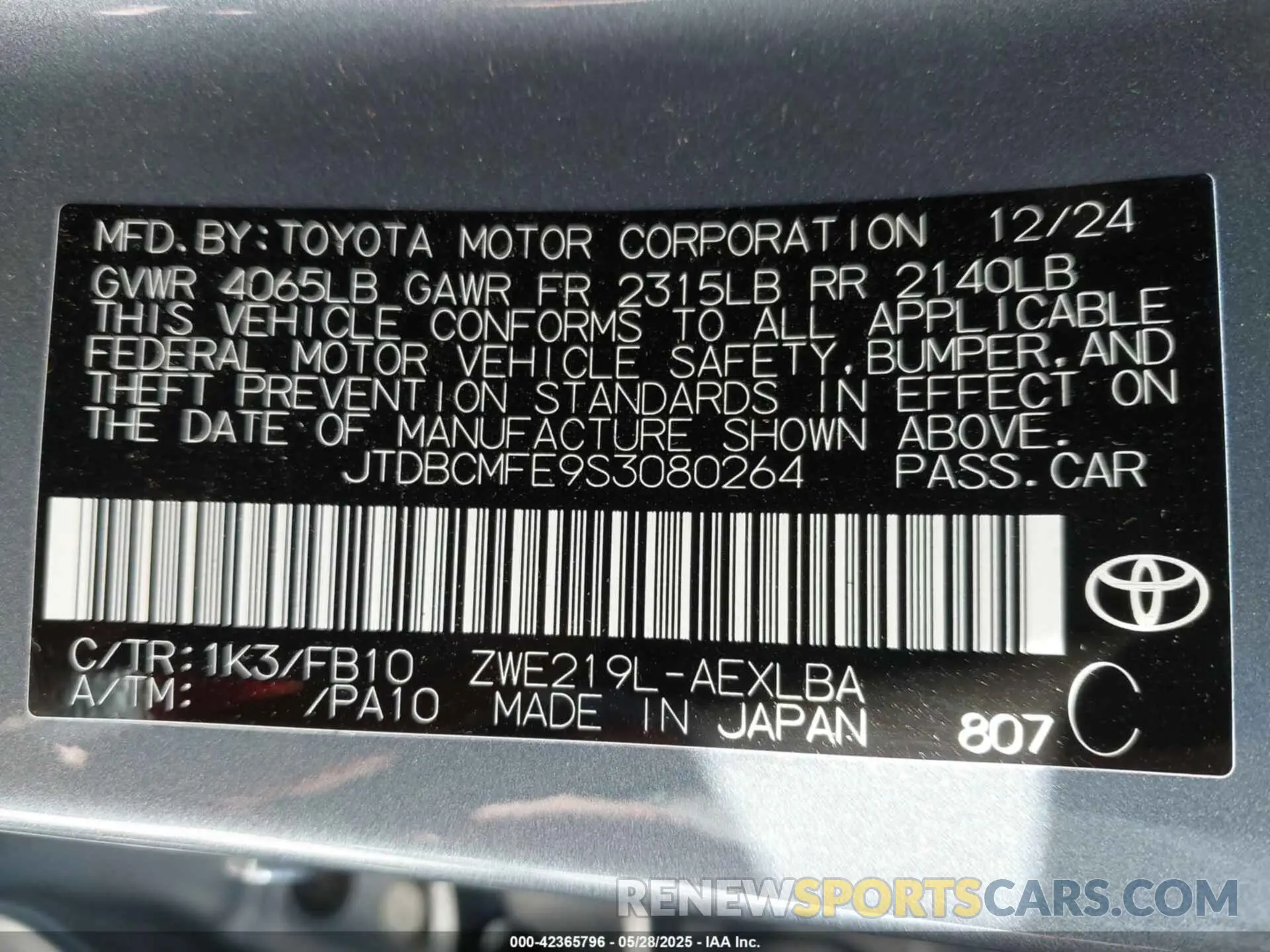 9 Photograph of a damaged car JTDBCMFE9S3080264 TOYOTA COROLLA 2025