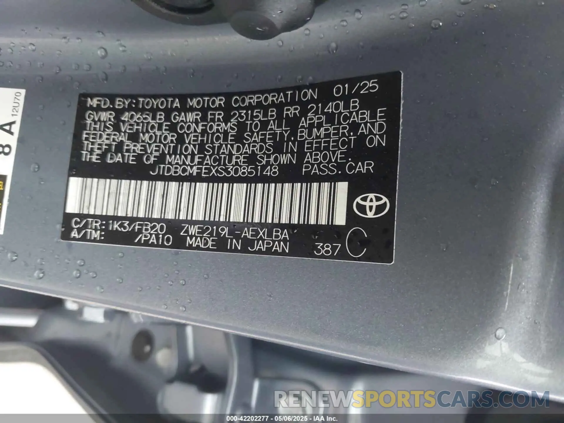 9 Фотография поврежденного автомобиля JTDBCMFEXS3085148 TOYOTA COROLLA 2025