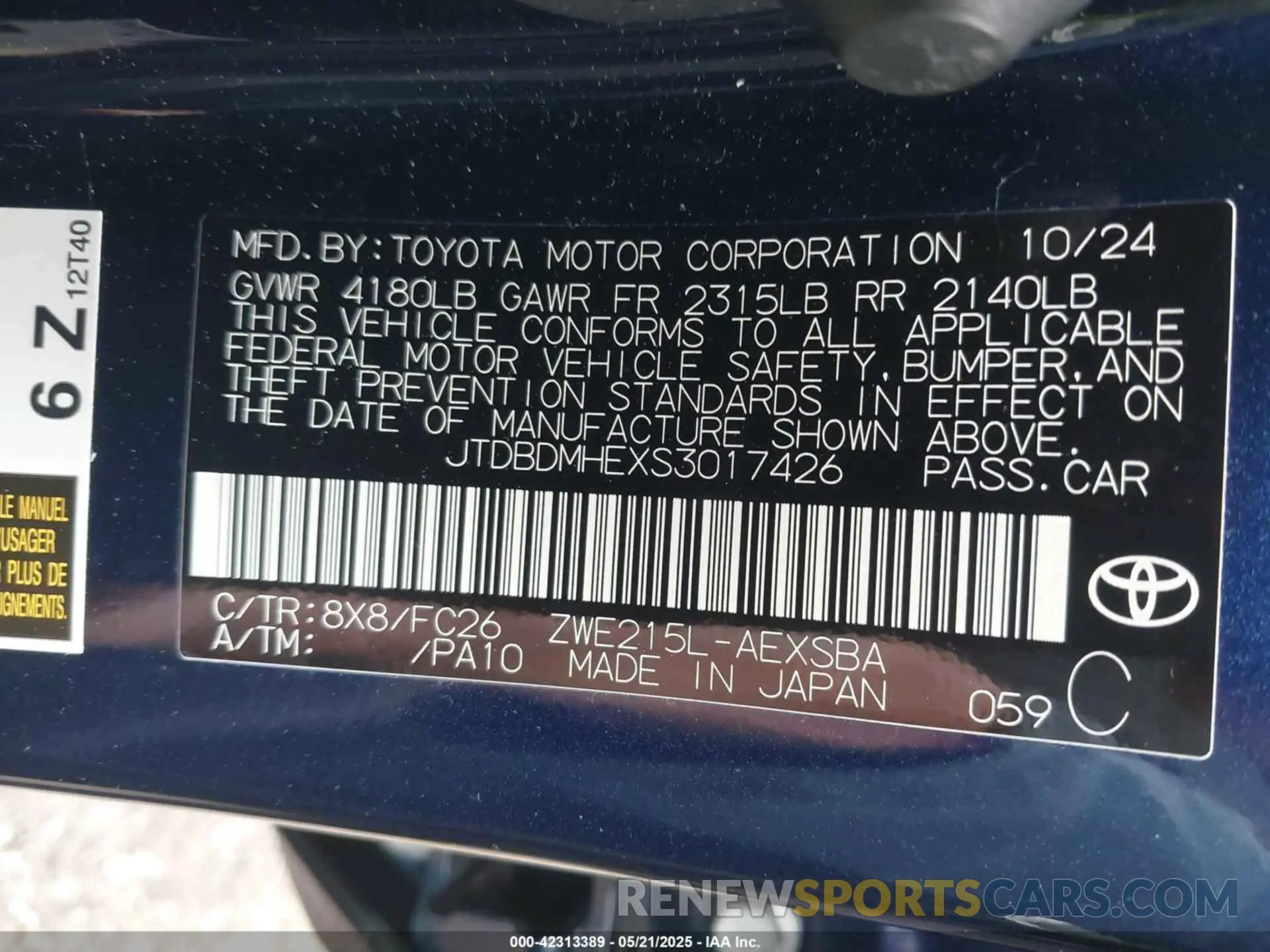 9 Фотография поврежденного автомобиля JTDBDMHEXS3017426 TOYOTA COROLLA 2025