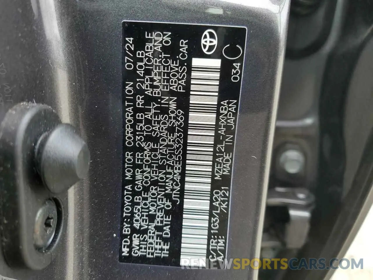 12 Photograph of a damaged car JTNC4MBE5S3237369 TOYOTA COROLLA 2025
