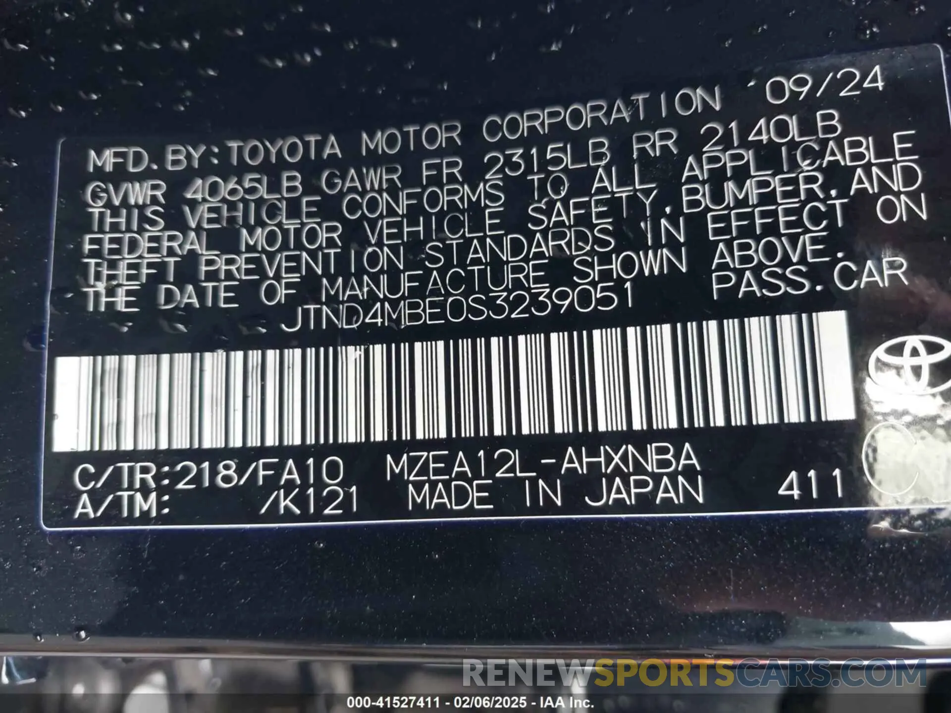 9 Фотография поврежденного автомобиля JTND4MBE0S3239051 TOYOTA COROLLA 2025
