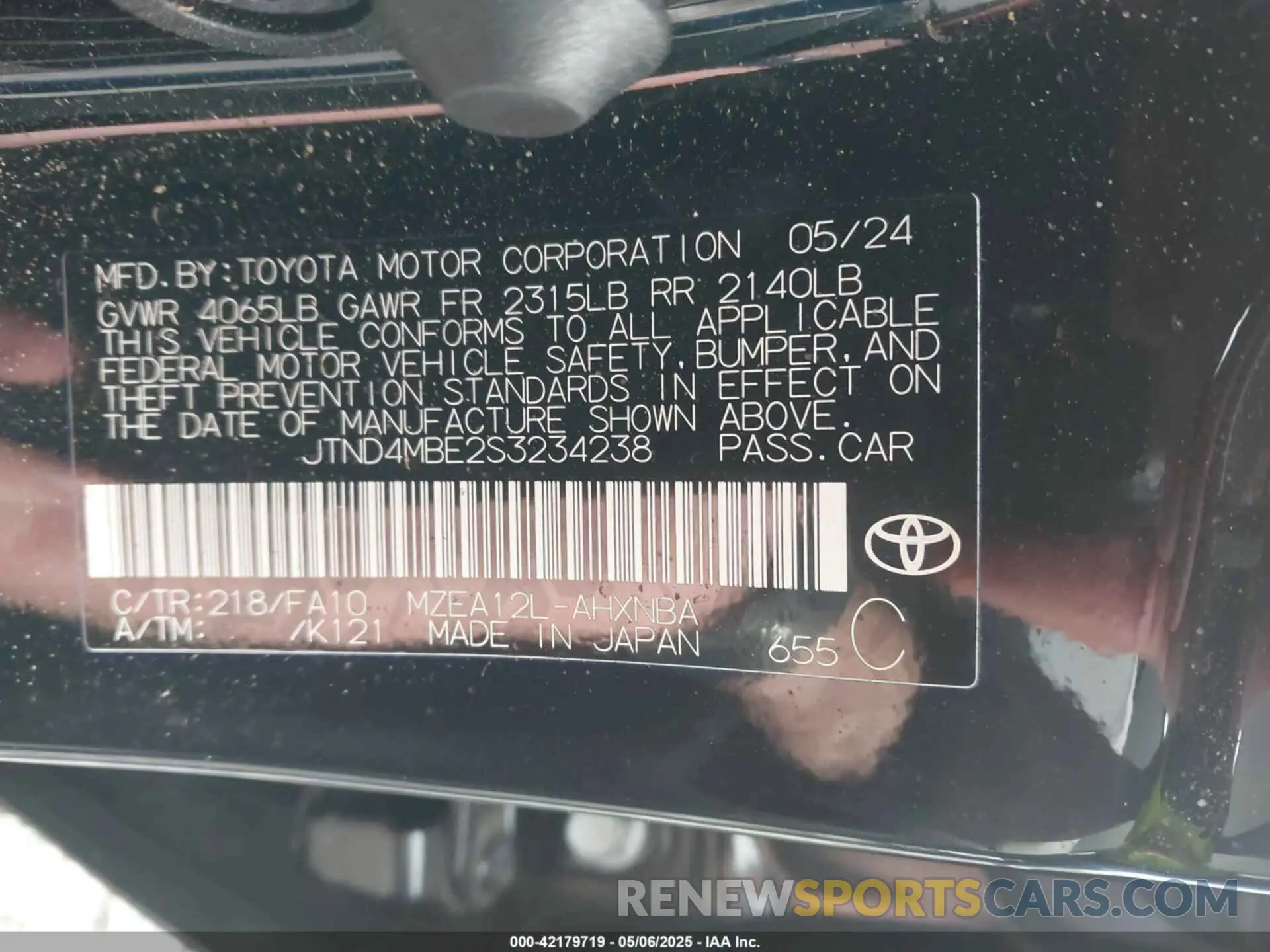 9 Фотография поврежденного автомобиля JTND4MBE2S3234238 TOYOTA COROLLA 2025