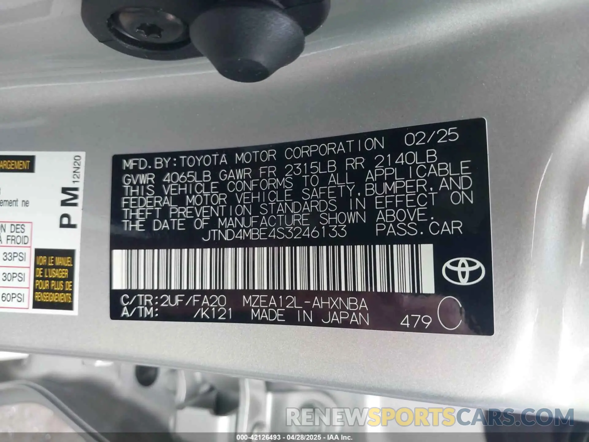 9 Photograph of a damaged car JTND4MBE4S3246133 TOYOTA COROLLA 2025