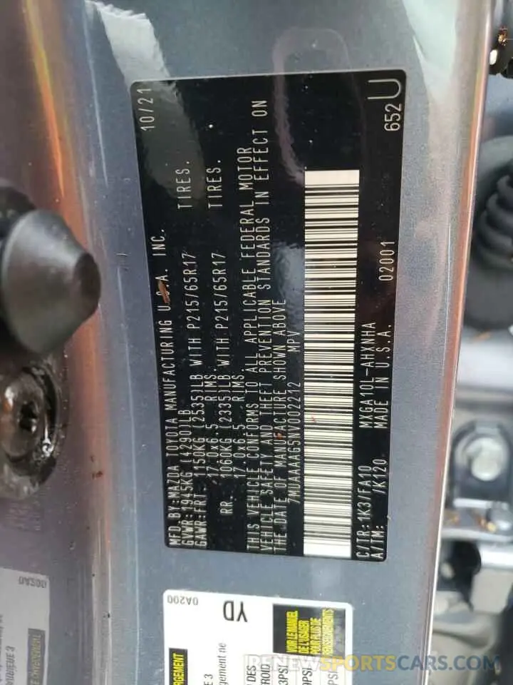 10 Фотография поврежденного автомобиля 7MUAAAAG5NV002212 TOYOTA COROLLA CR 2022