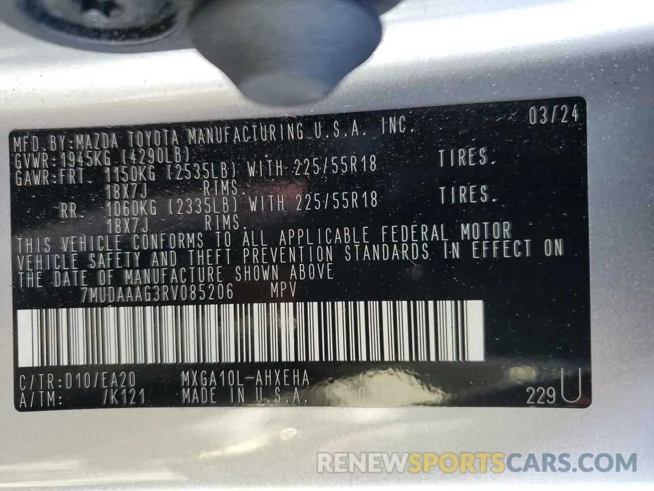 14 Photograph of a damaged car 7MUDAAAG3RV085206 TOYOTA COROLLA CR 2024