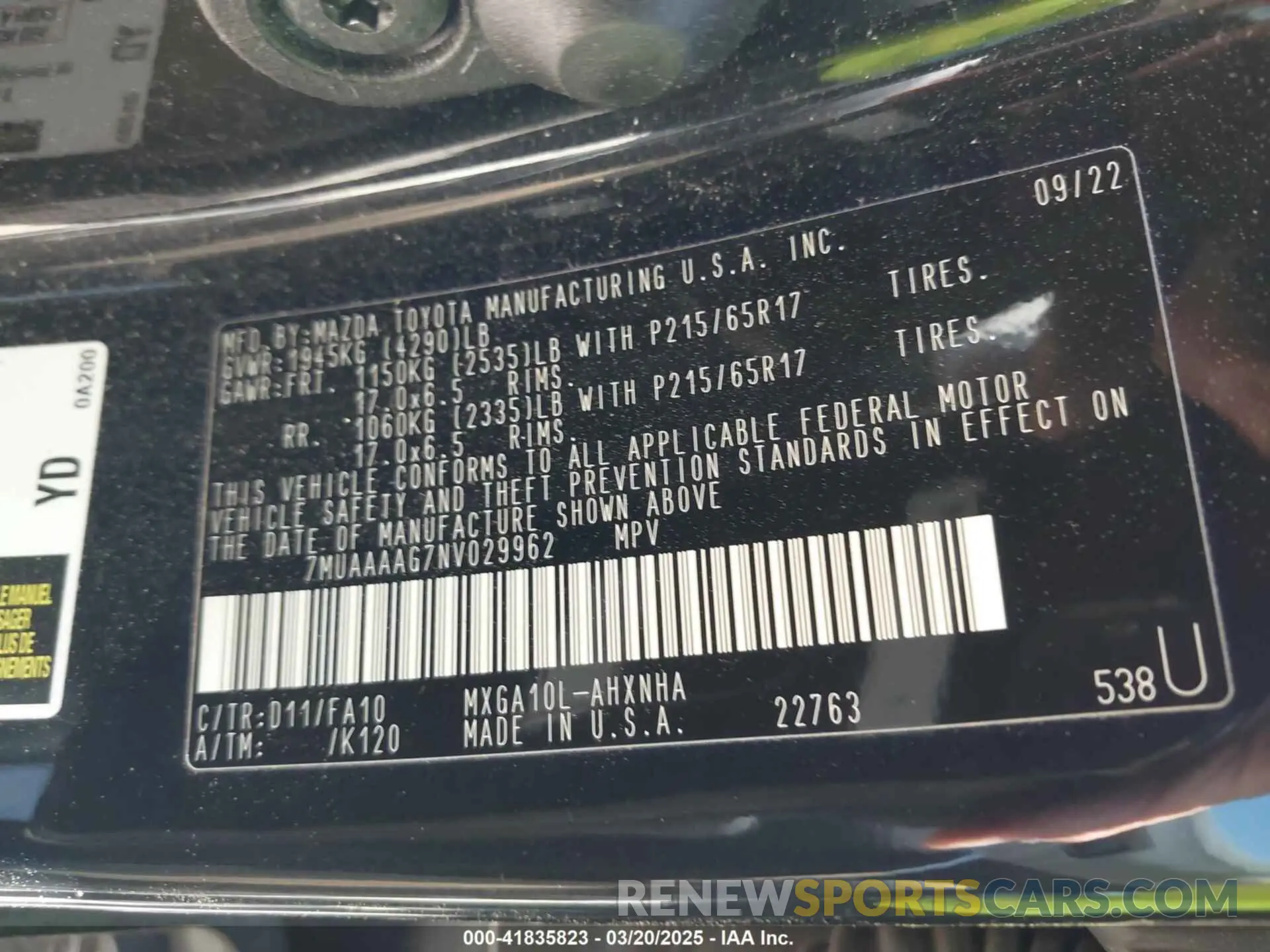 9 Фотография поврежденного автомобиля 7MUAAAAG7NV029962 TOYOTA COROLLA CROSS 2022