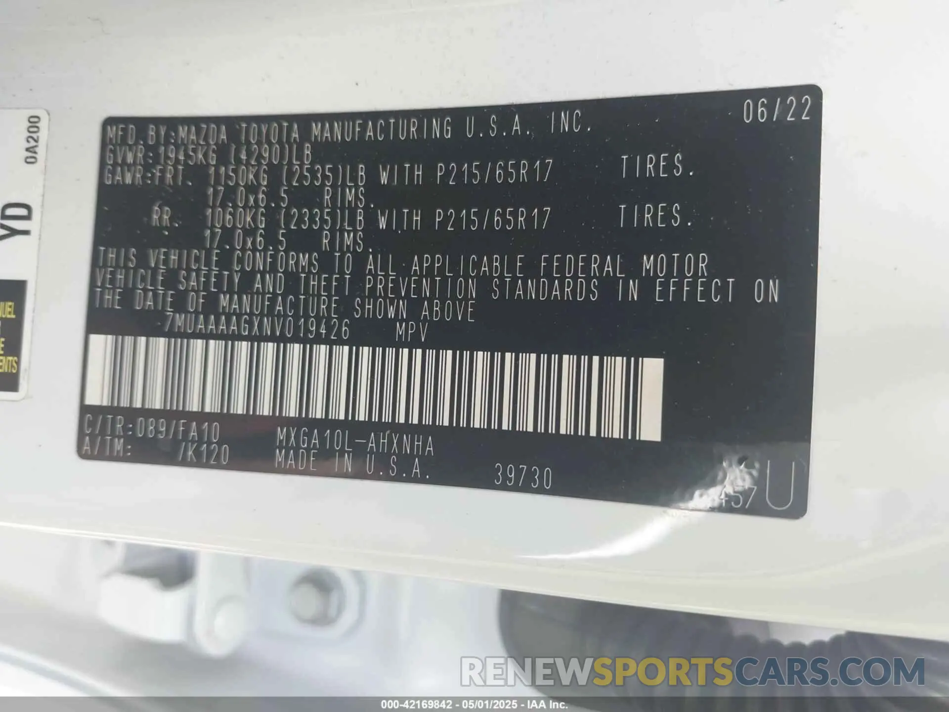 9 Photograph of a damaged car 7MUAAAAGXNV019426 TOYOTA COROLLA CROSS 2022