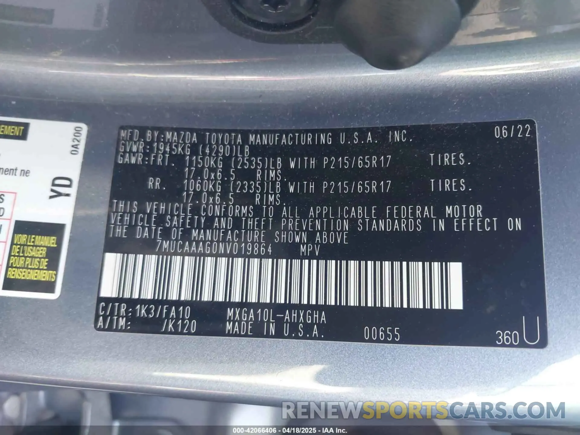 9 Photograph of a damaged car 7MUCAAAG0NV019864 TOYOTA COROLLA CROSS 2022
