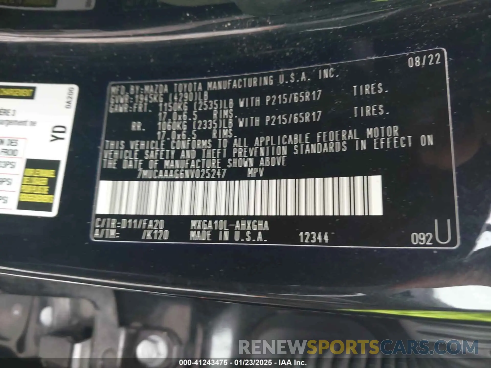 9 Photograph of a damaged car 7MUCAAAG6NV025247 TOYOTA COROLLA CROSS 2022