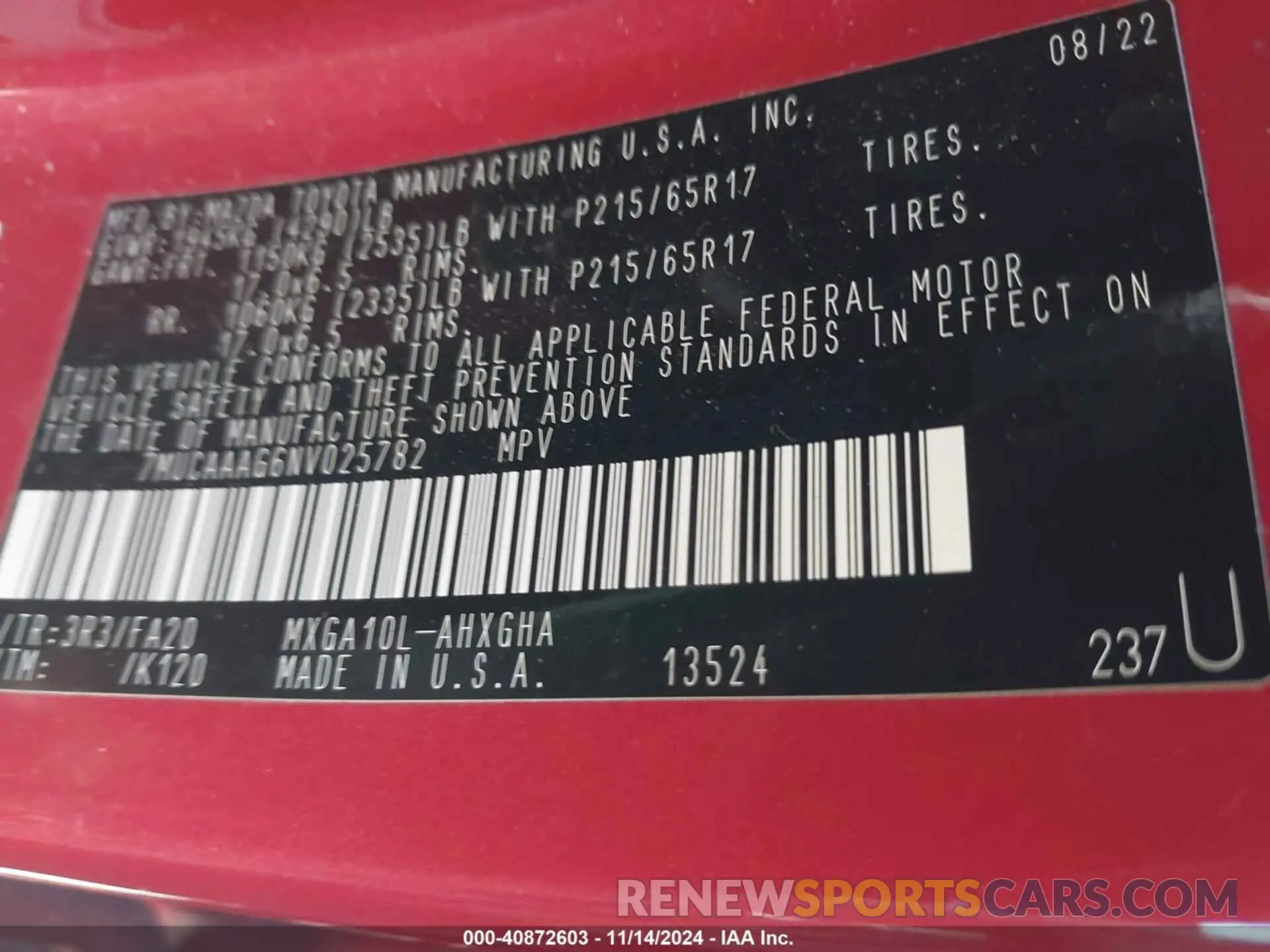 9 Фотография поврежденного автомобиля 7MUCAAAG6NV025782 TOYOTA COROLLA CROSS 2022