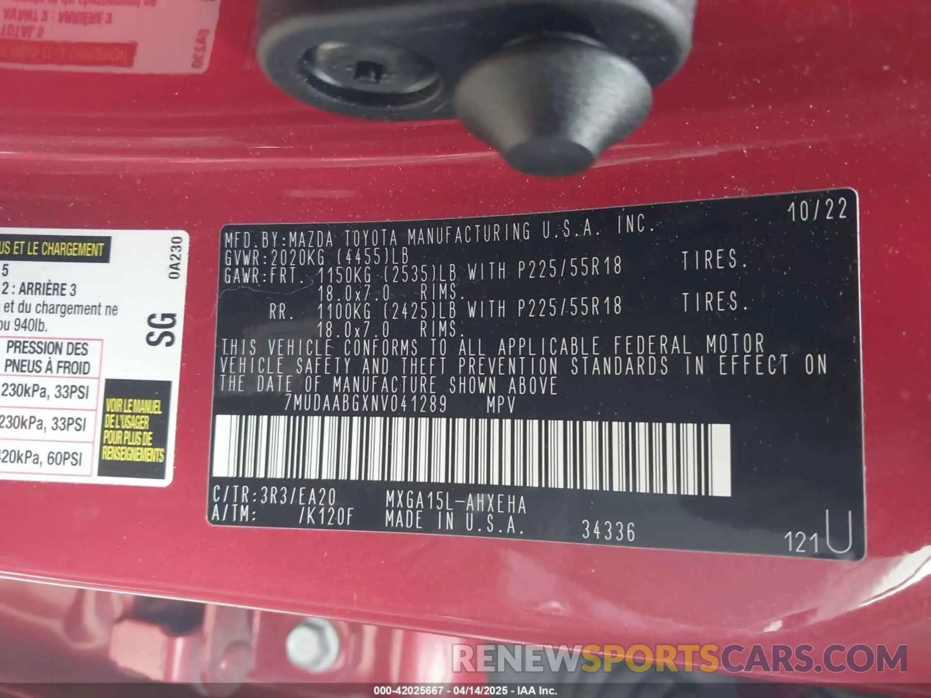 9 Фотография поврежденного автомобиля 7MUDAABGXNV041289 TOYOTA COROLLA CROSS 2022