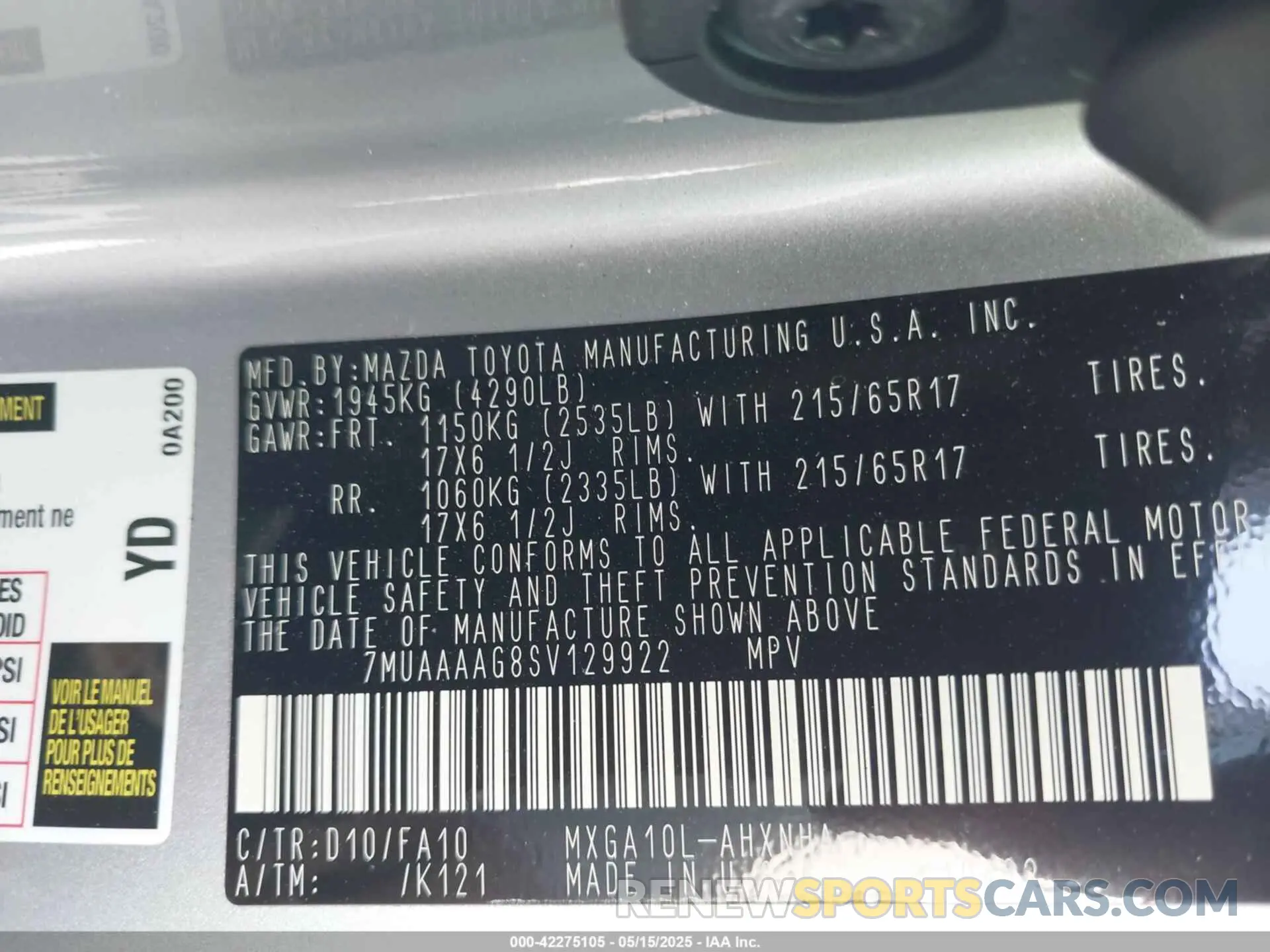 9 Фотография поврежденного автомобиля 7MUAAAAG8SV129922 TOYOTA COROLLA CROSS 2025