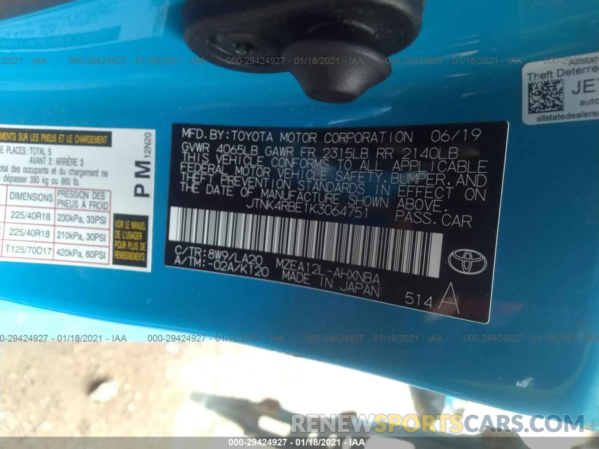 9 Photograph of a damaged car JTNK4RBE1K3064751 TOYOTA COROLLA HATCHBACK 2019