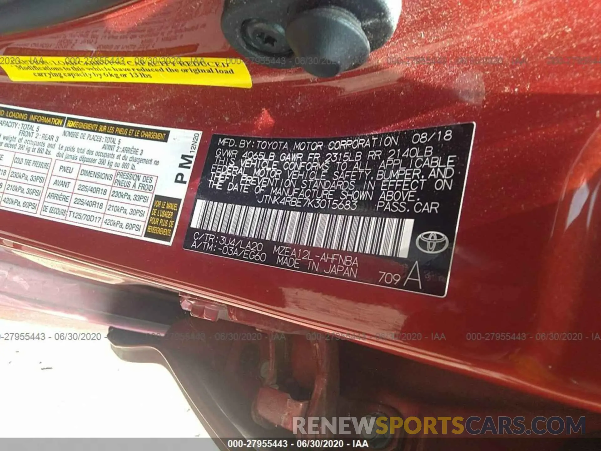 9 Photograph of a damaged car JTNK4RBE7K3015683 TOYOTA COROLLA HATCHBACK 2019