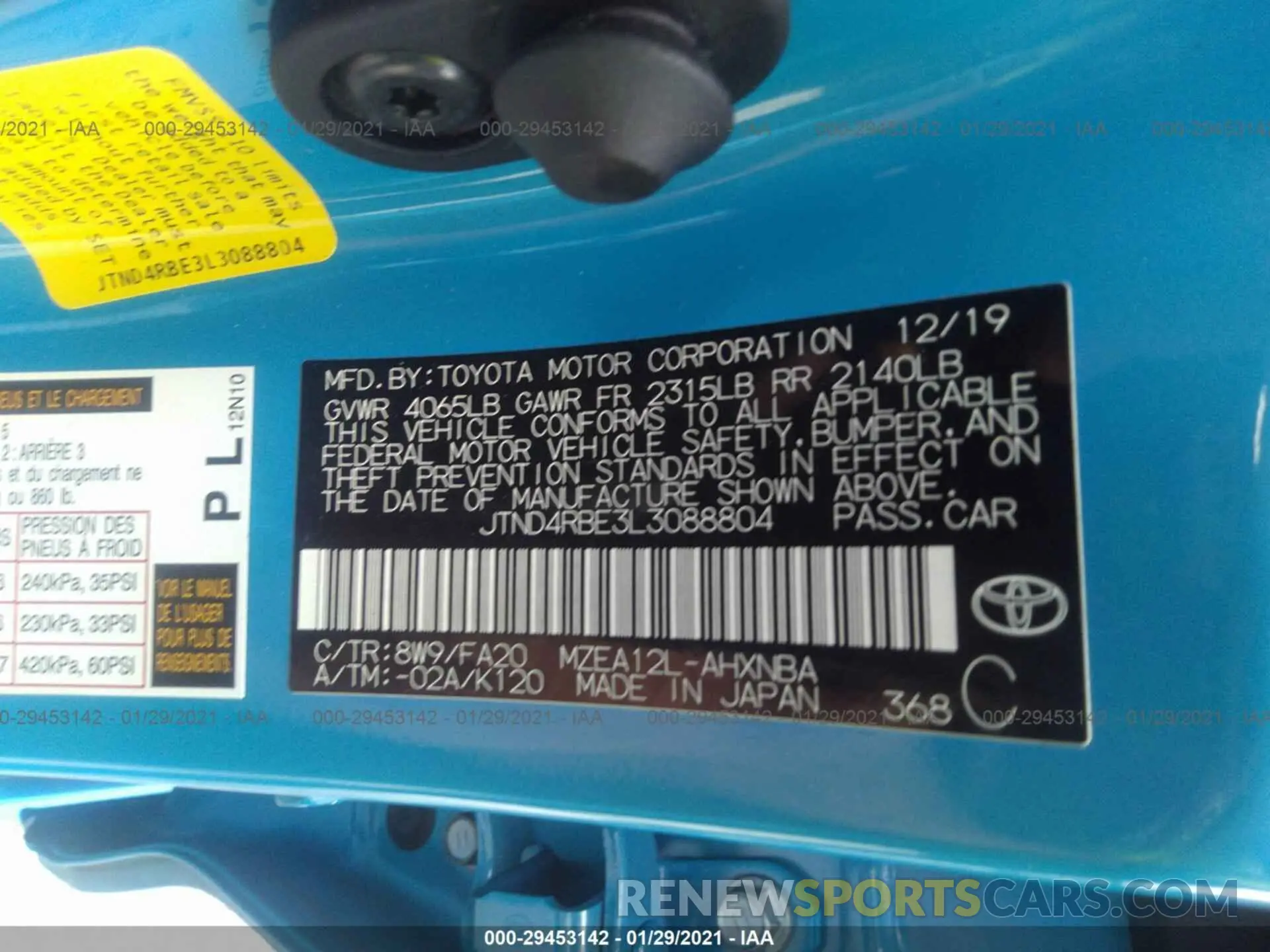 9 Photograph of a damaged car JTND4RBE3L3088804 TOYOTA COROLLA HATCHBACK 2020