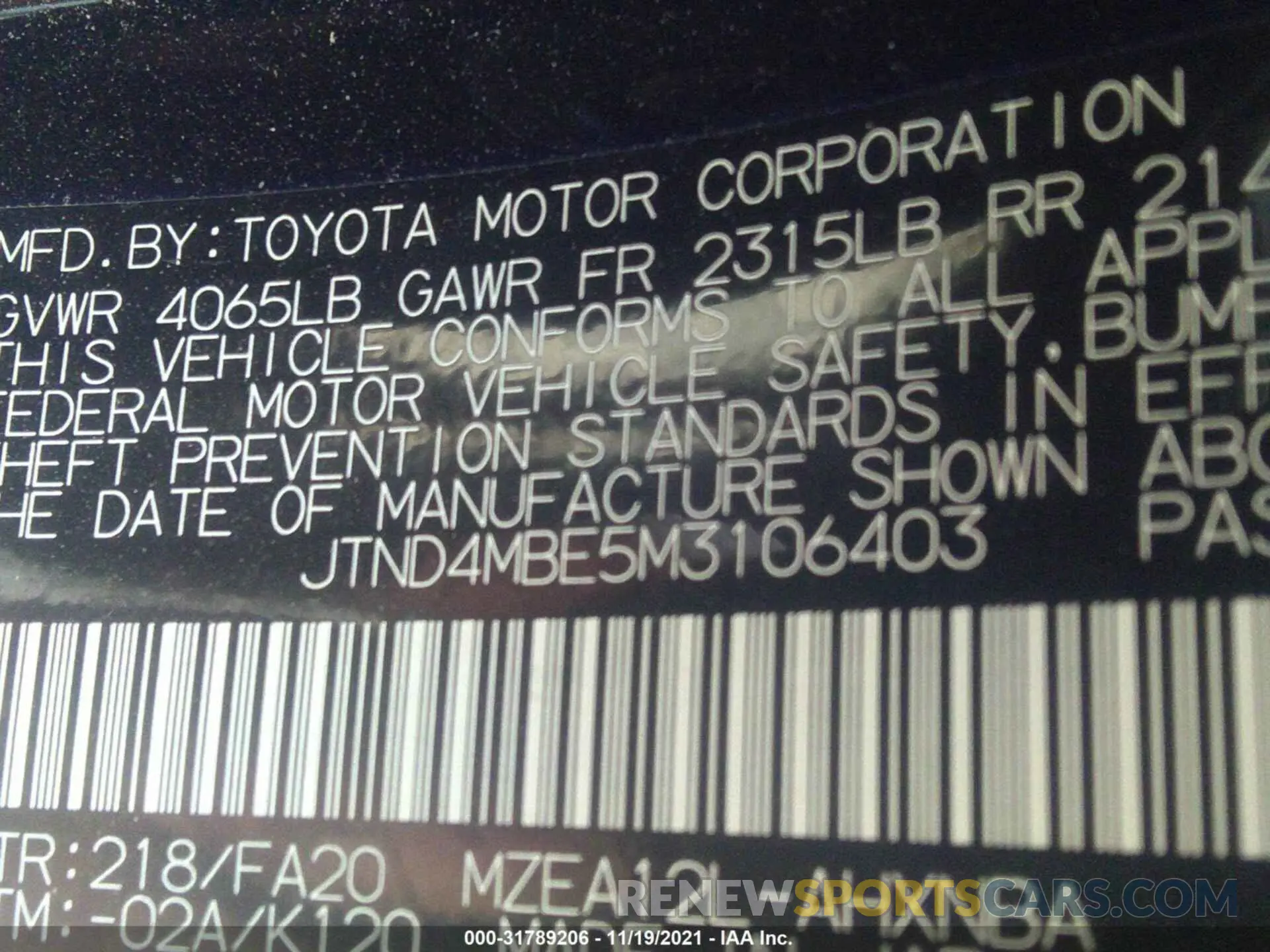 9 Photograph of a damaged car JTND4MBE5M3106403 TOYOTA COROLLA HATCHBACK 2021